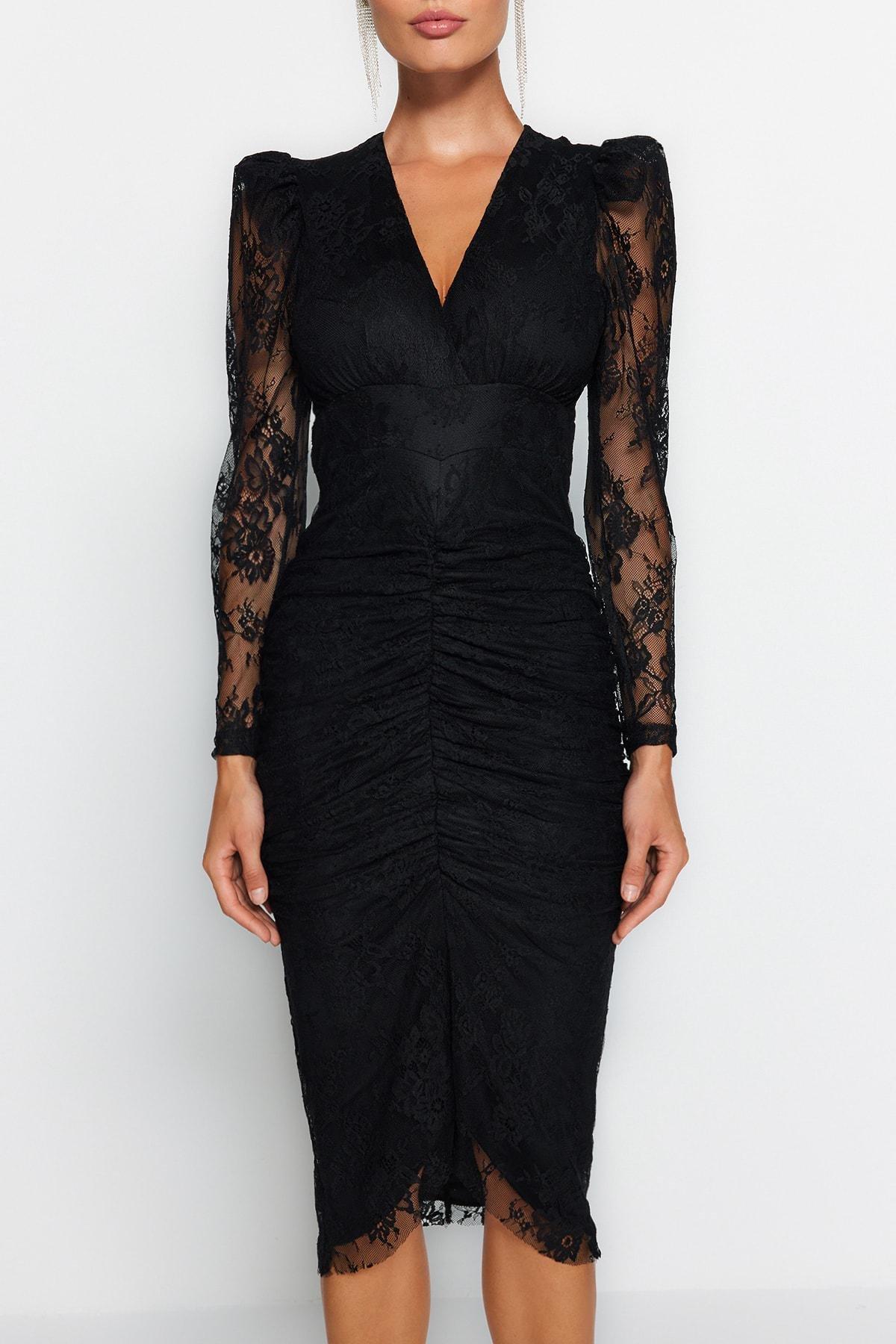 Black Fitted Evening Dress, , large image number 3