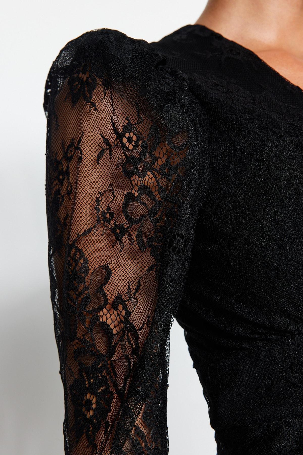Black Fitted Evening Dress, , large image number 4