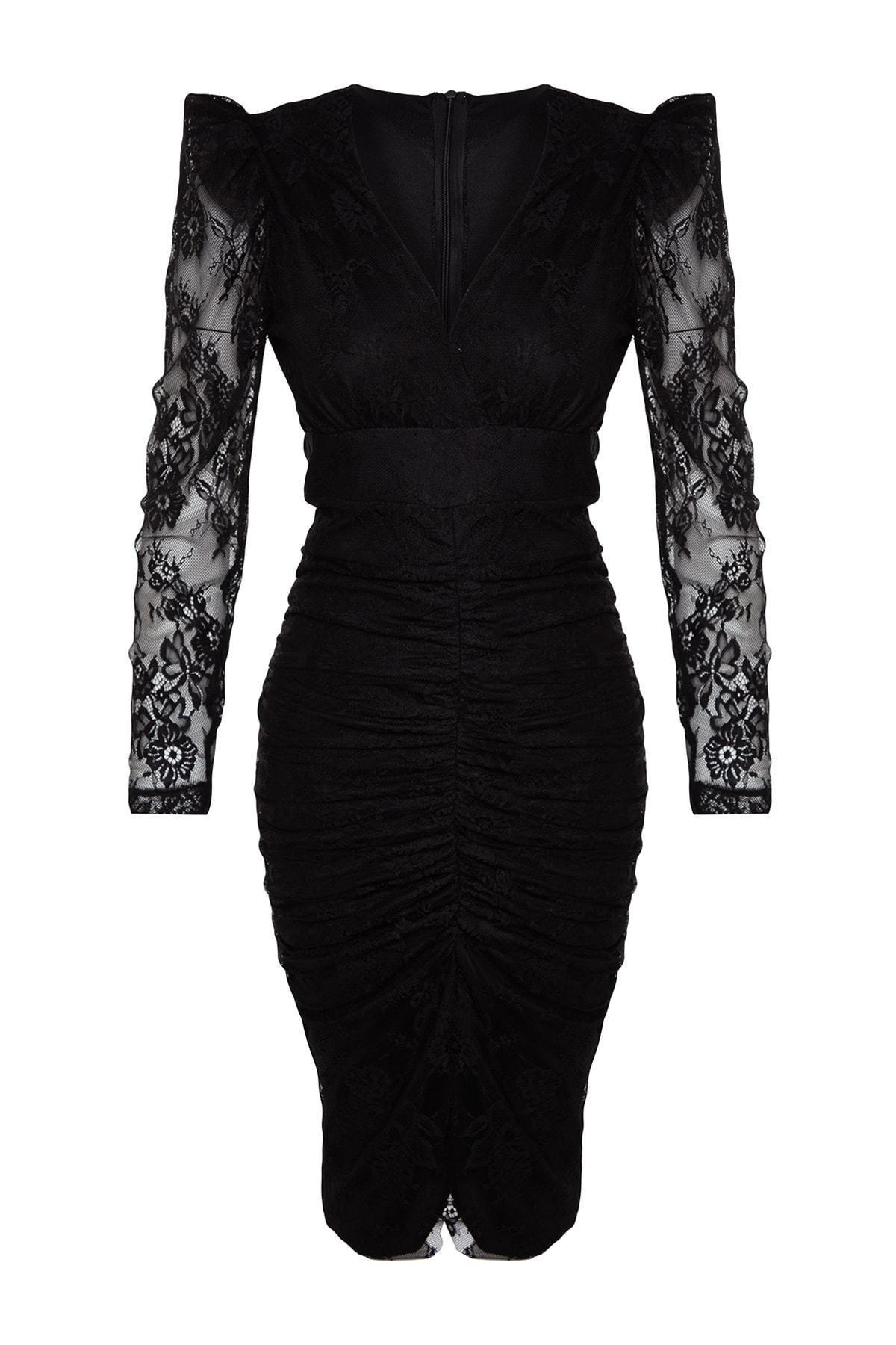 Black Fitted Evening Dress, , large image number 5