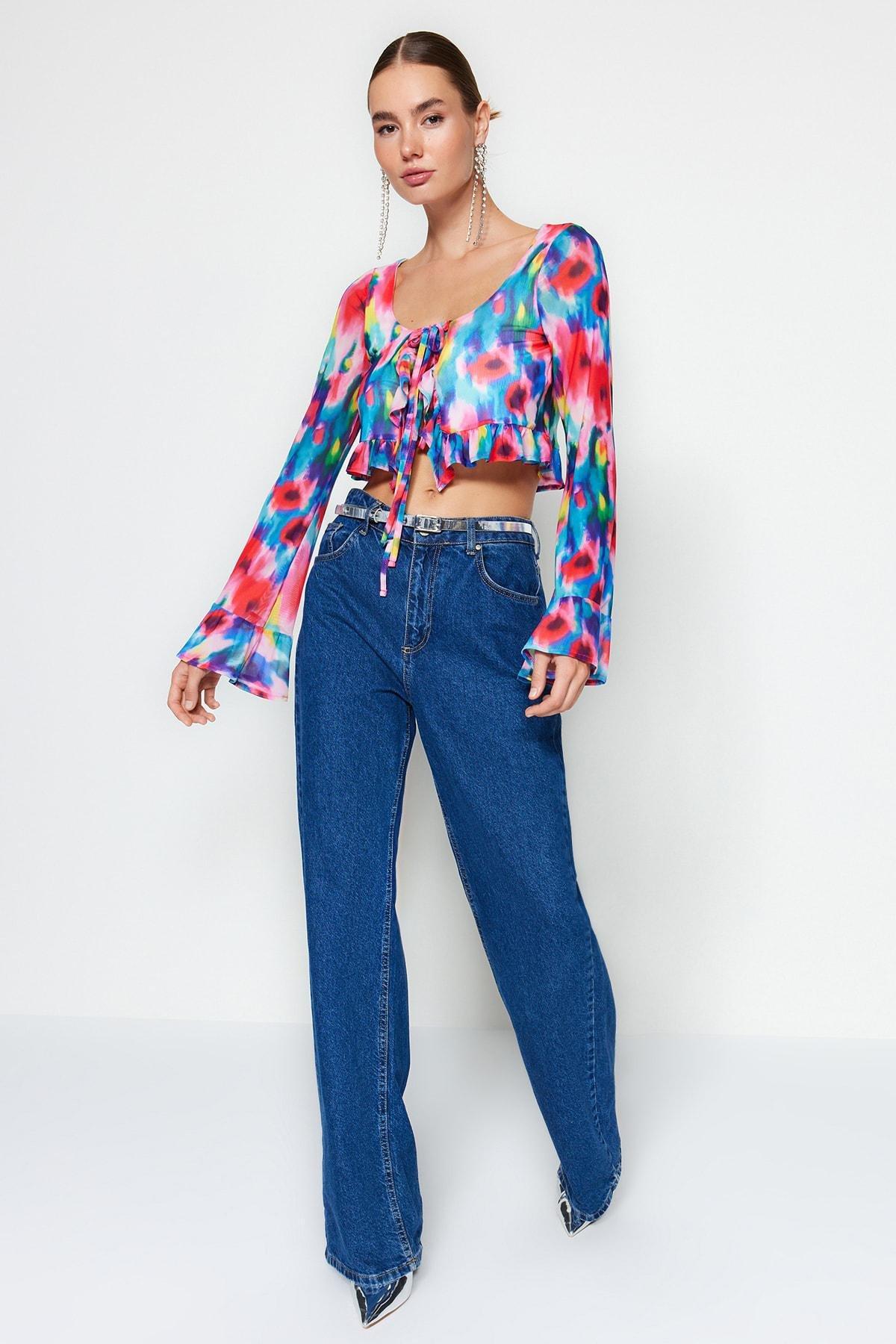 Multicolour Peplum Tulle Blouse, , large image number 2