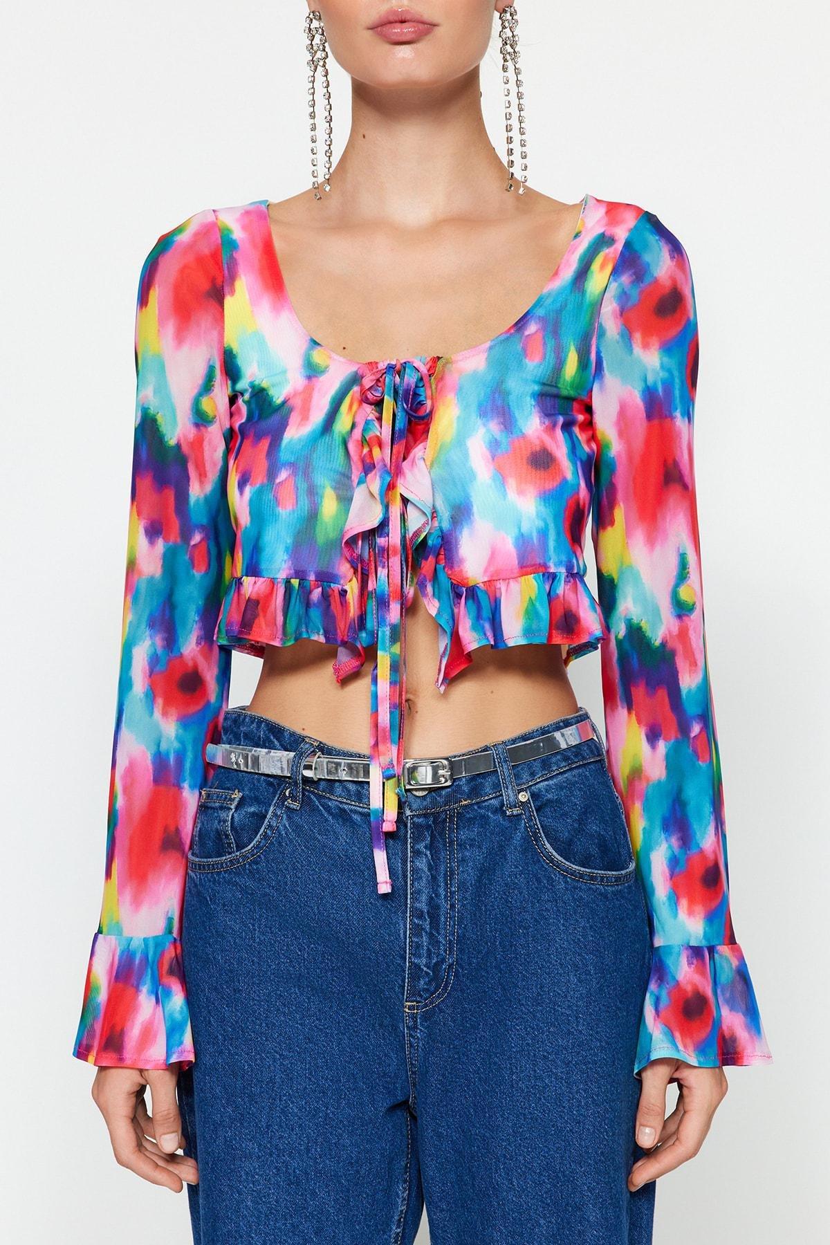 Multicolour Peplum Tulle Blouse, , large image number 3