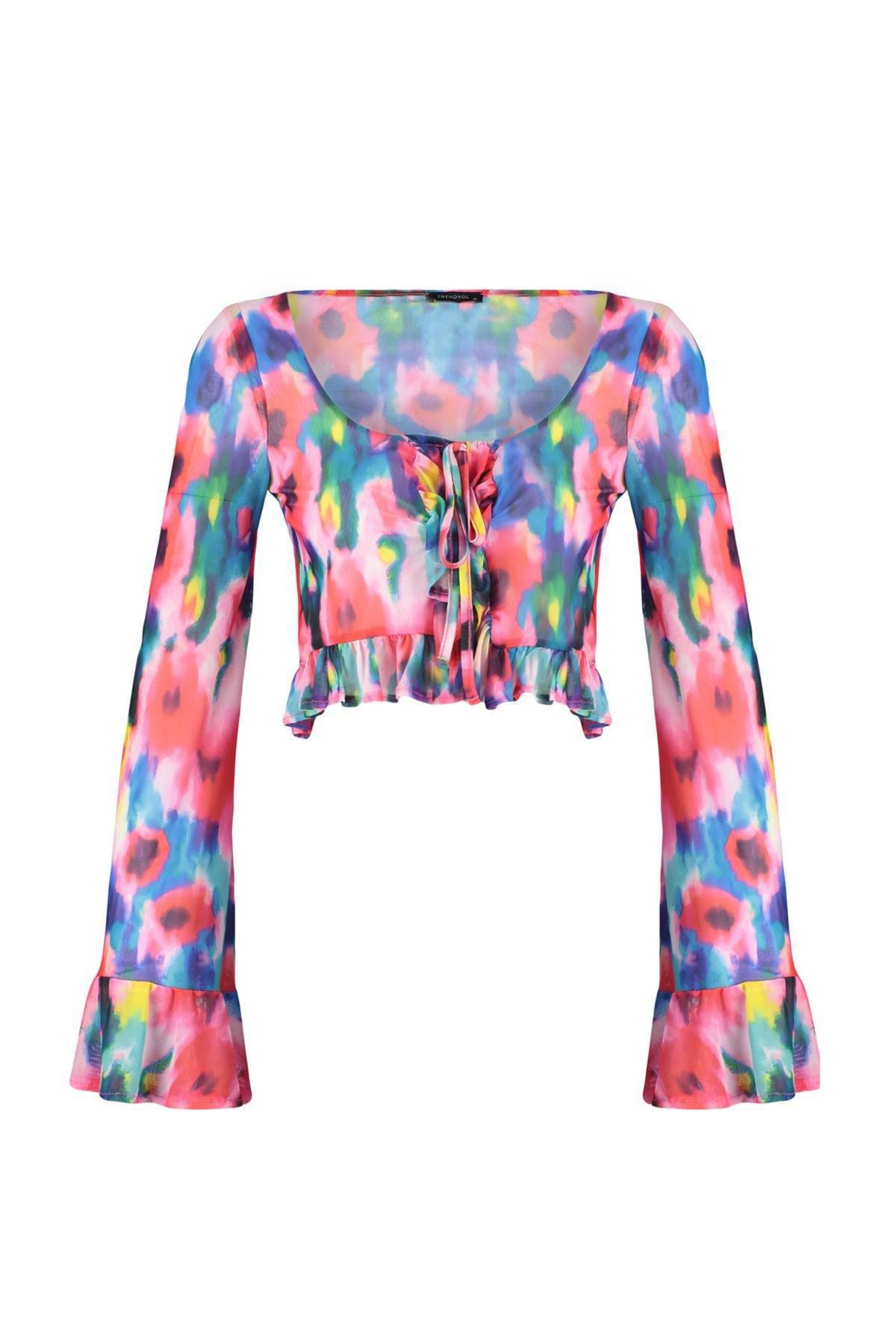 Multicolour Peplum Tulle Blouse, , large image number 5