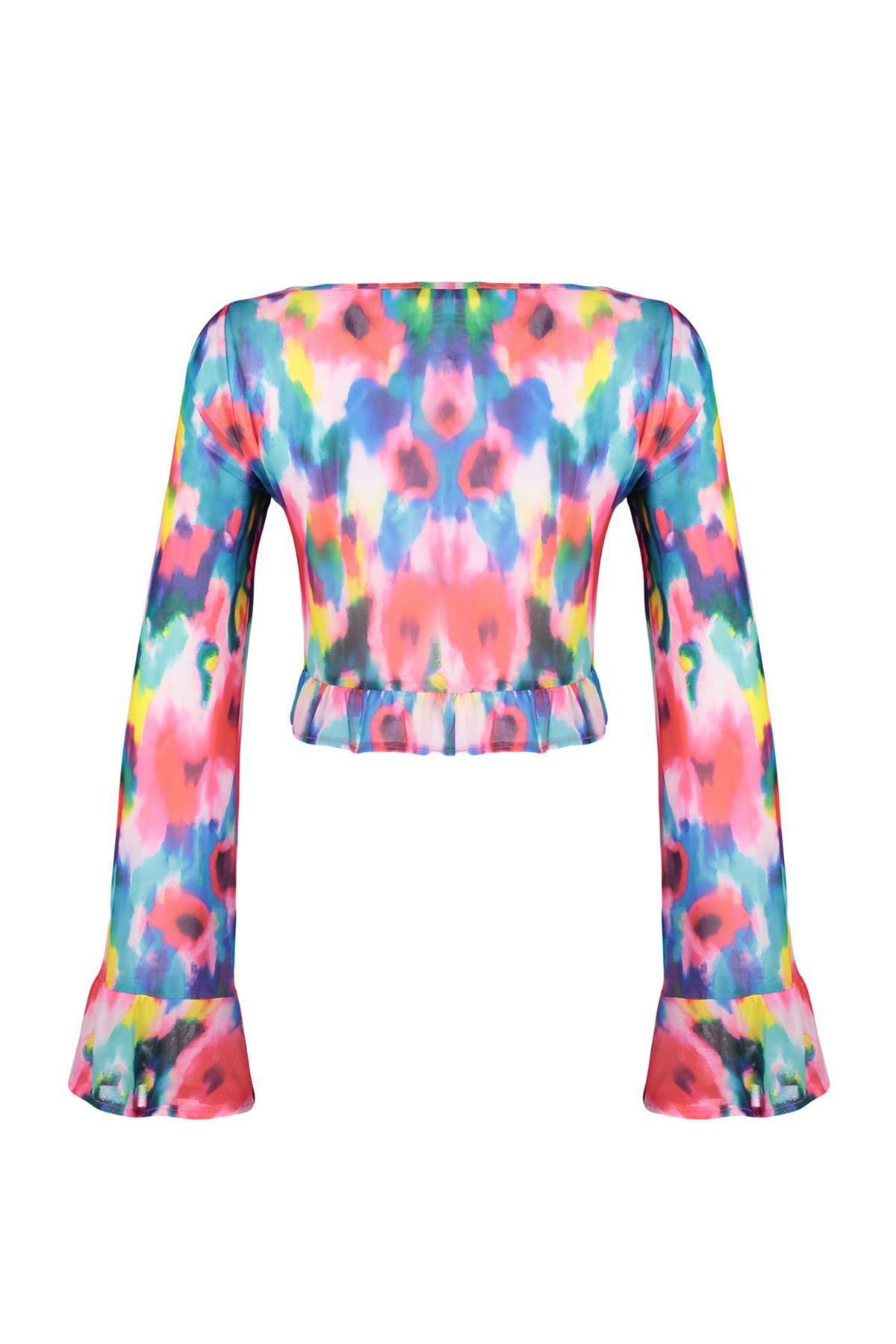 Multicolour Peplum Tulle Blouse, , large image number 6