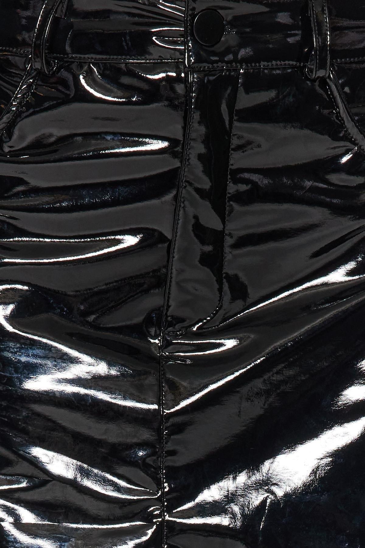 Black Shiny Faux Leather Mini Woven Skirt, , large image number 3