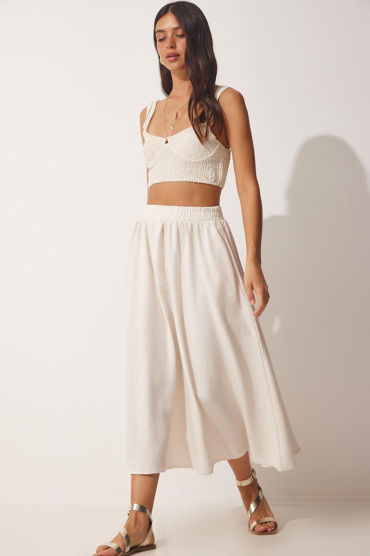 Beige Midi Skirt, Cream, large image number 1