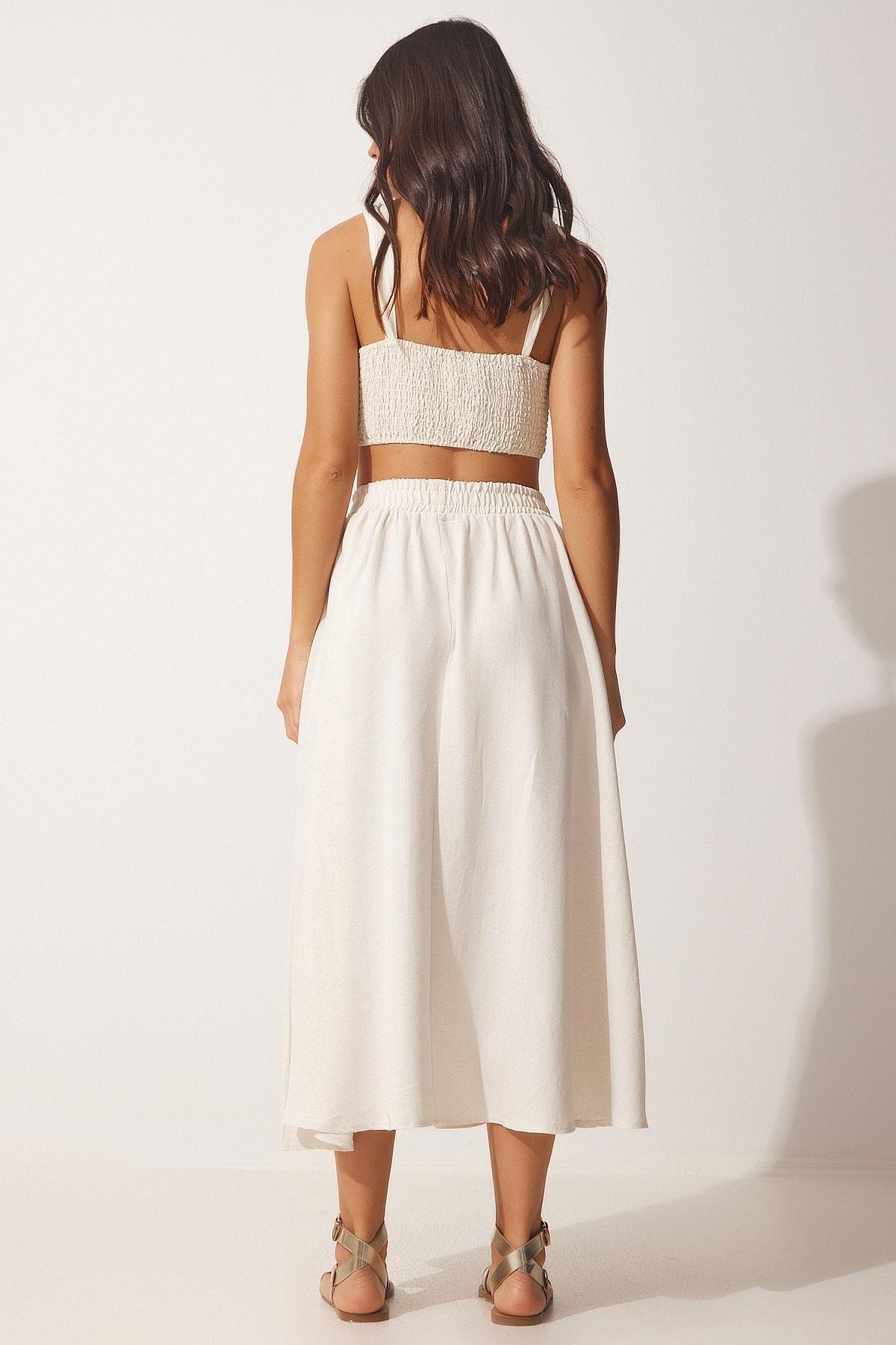 Beige Midi Skirt, Cream, large image number 3