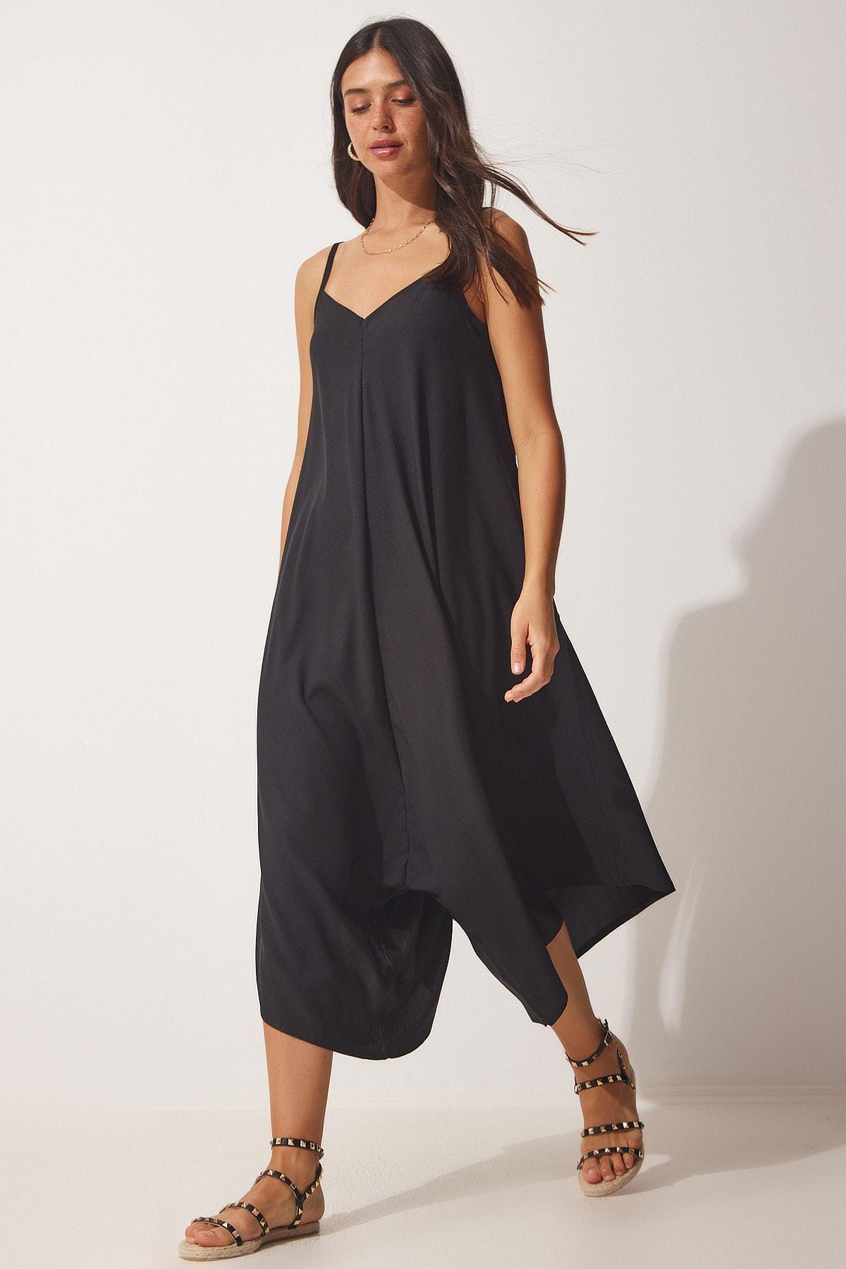Black Strapless Oversized Overalls, BLACK, large image number 1