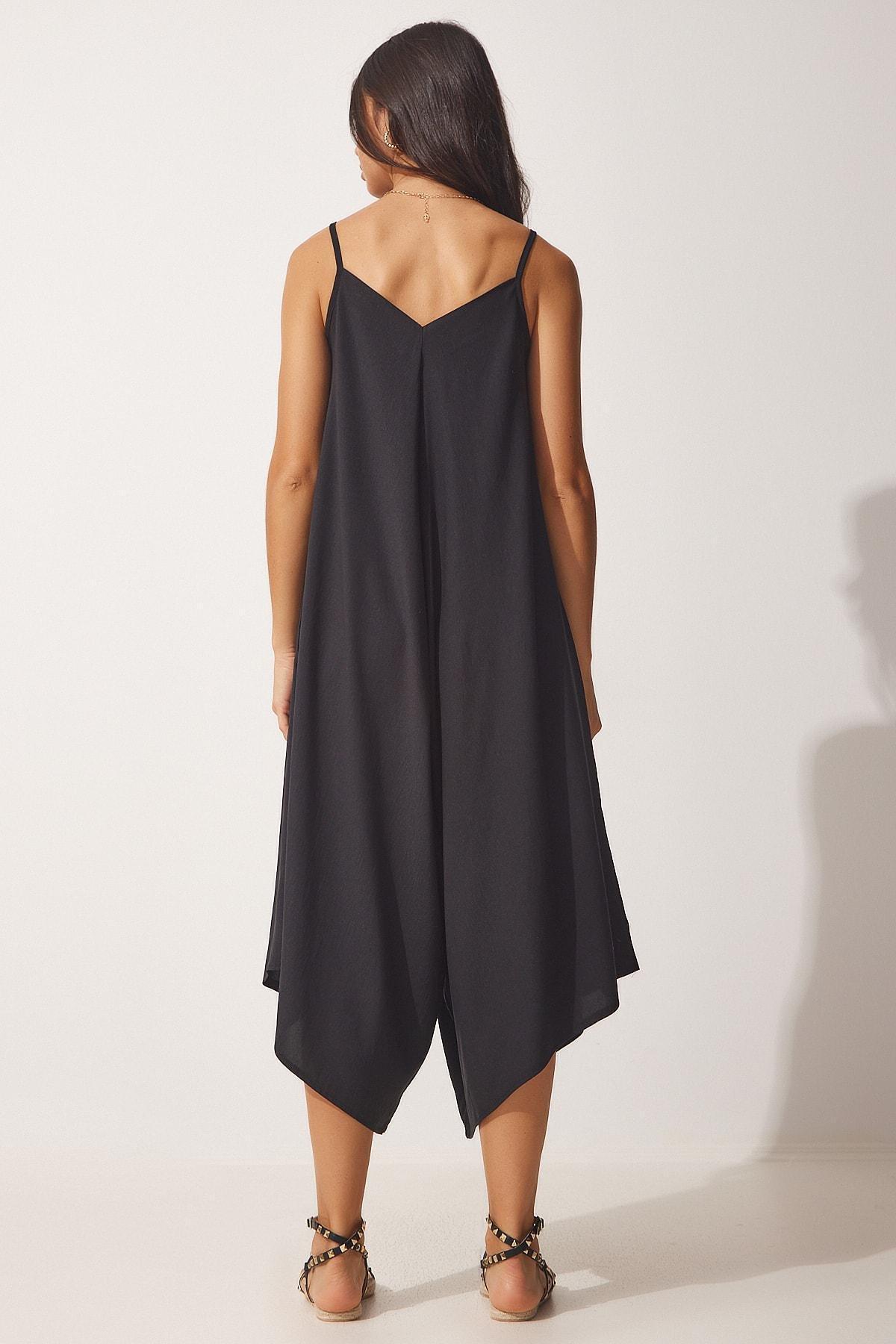 Black Strapless Oversized Overalls, BLACK, large image number 3