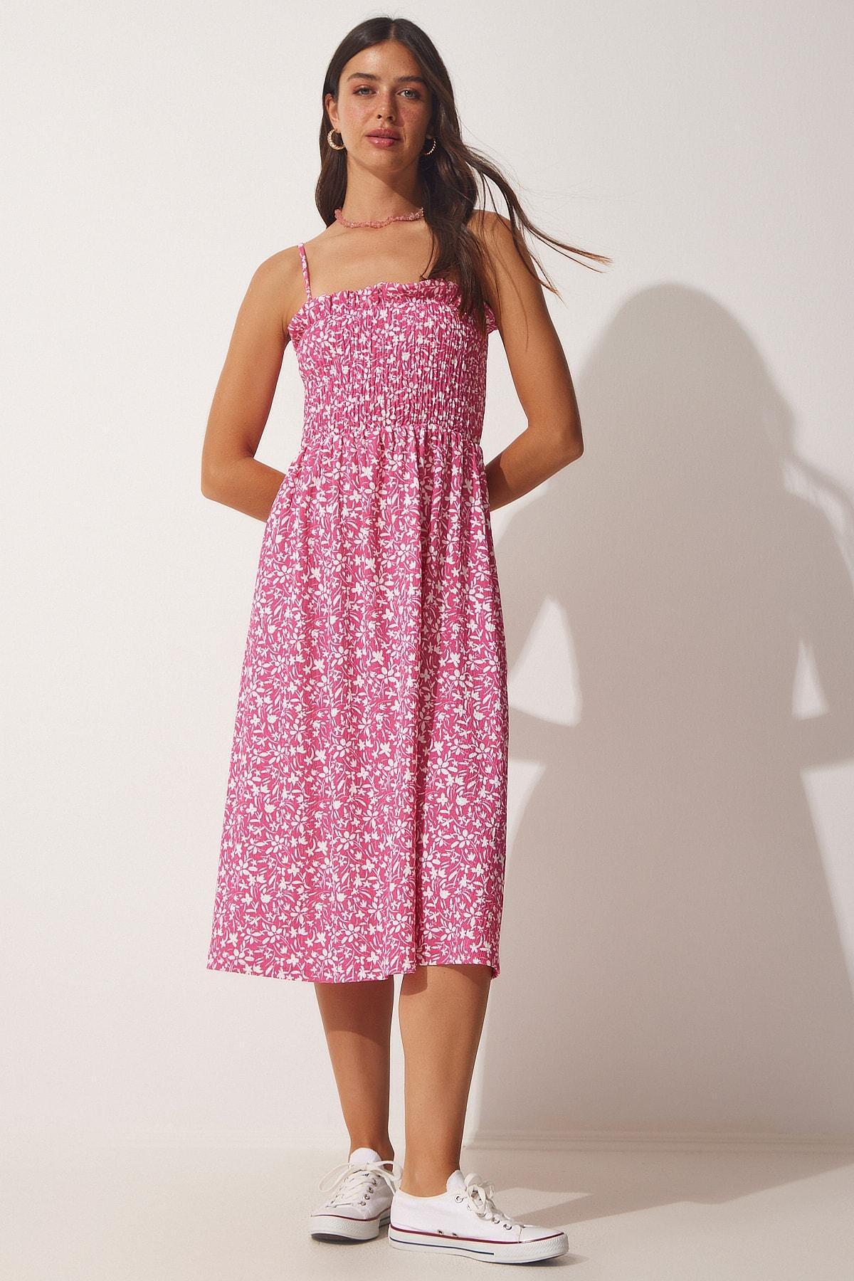 Pink Floral A-Line Dress, Pink, large image number 1