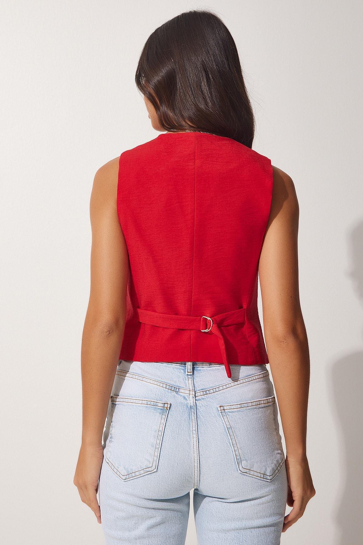 Red V-Neck Elegant Vest, , large image number 2
