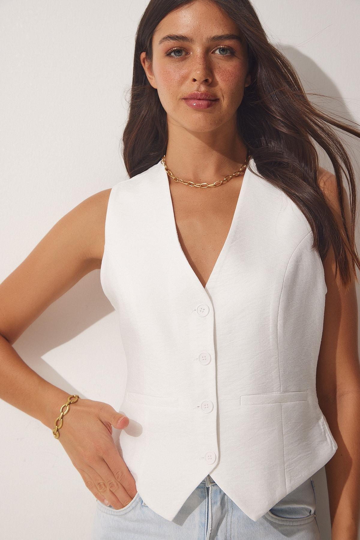 Happiness Istanbul - White V-Neck Vest