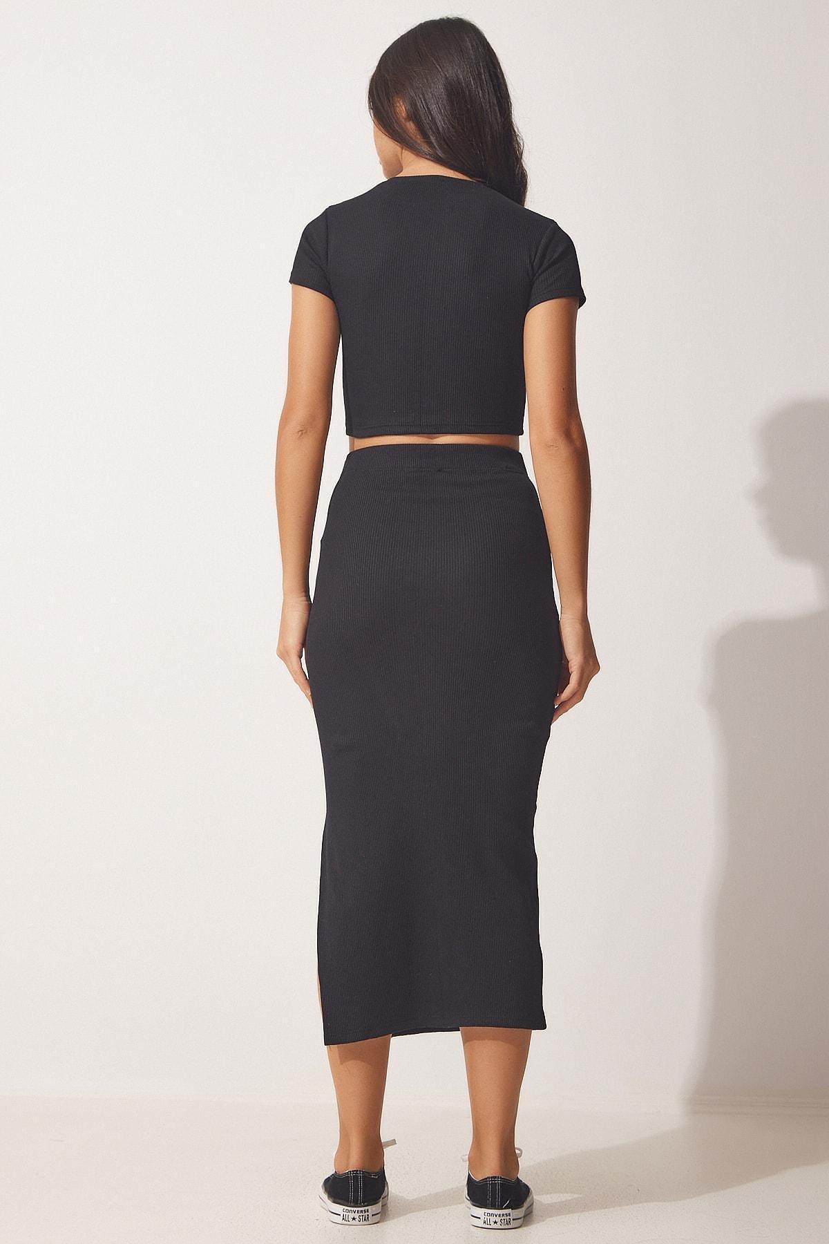 Black Summer Wrap Knitwear Co-Ord Set, BLACK, large image number 2