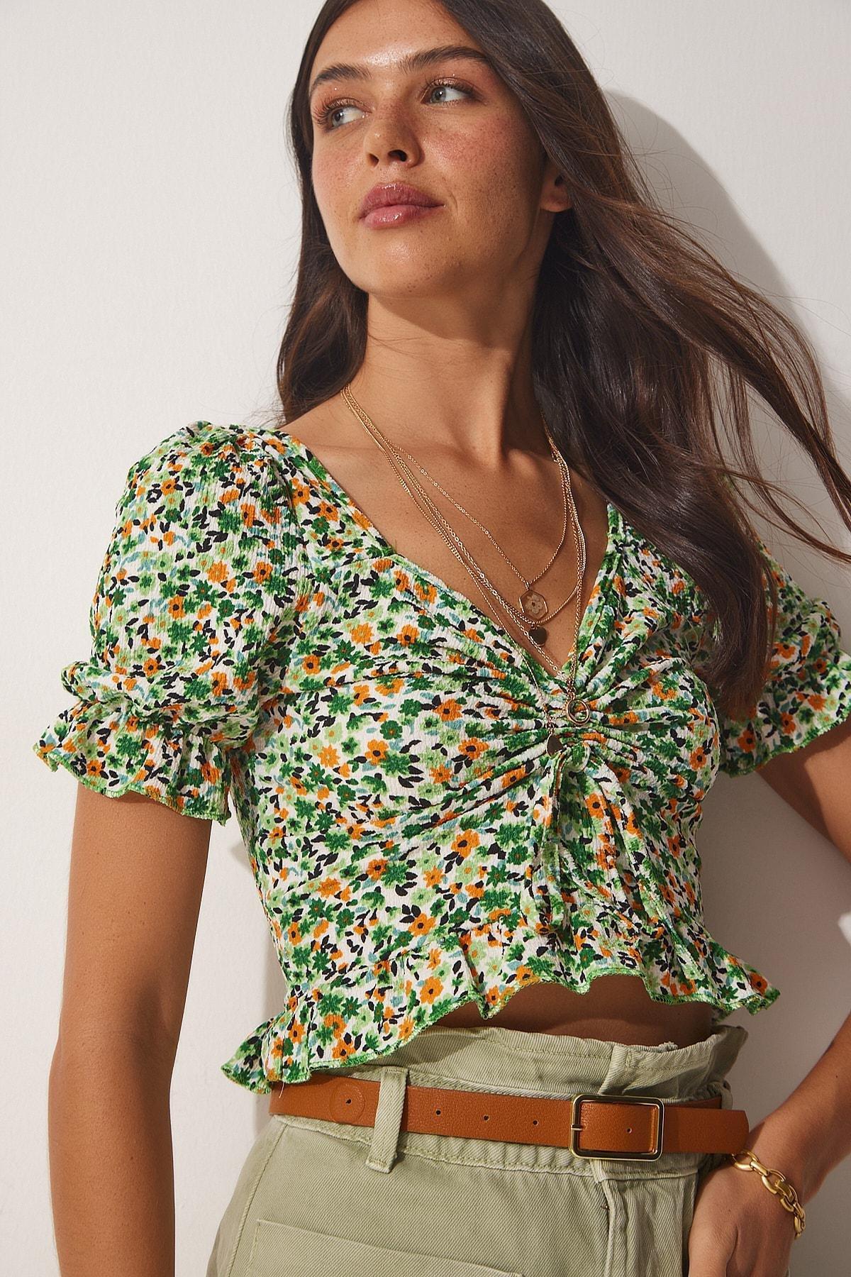 Happiness Istanbul - Green Floral Blouse