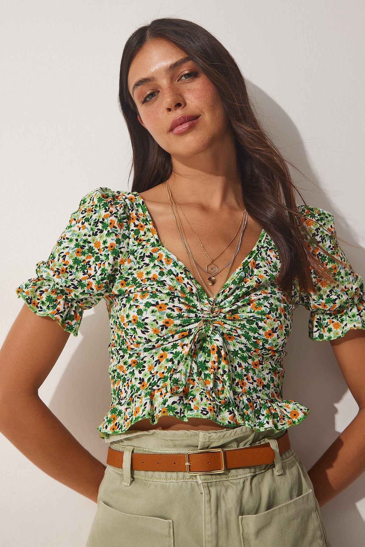 Happiness Istanbul - Green Floral Blouse