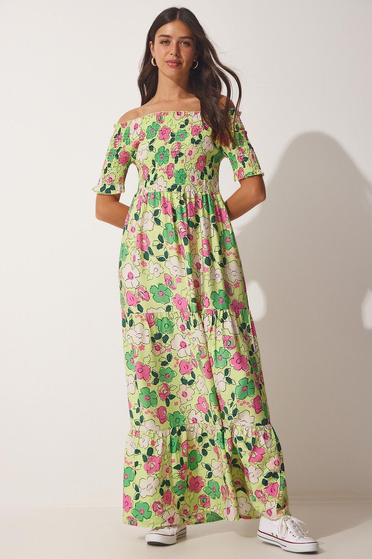 Happiness Istanbul - Green Floral A-Line Dress