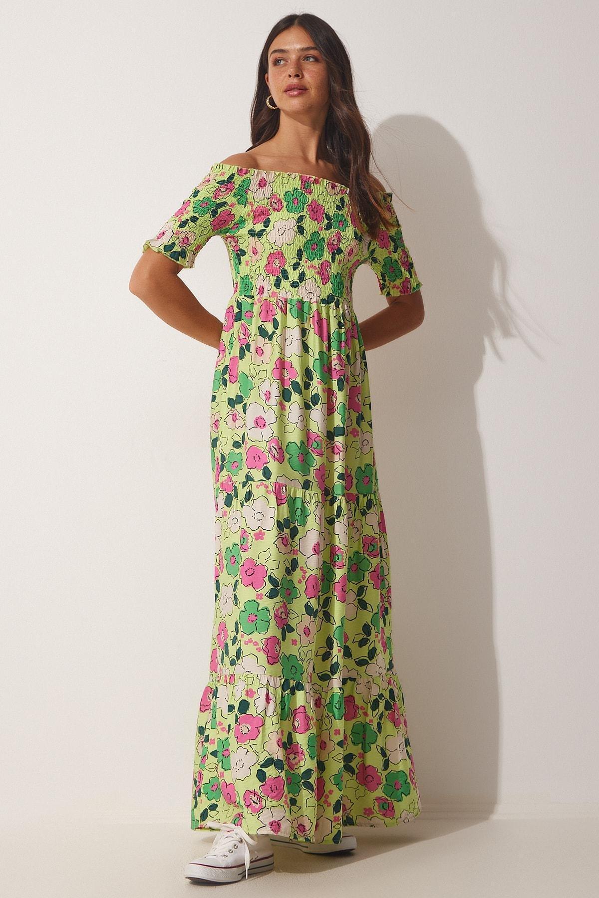 Green Floral A-Line Dress, Green Fuchsia, large image number 2