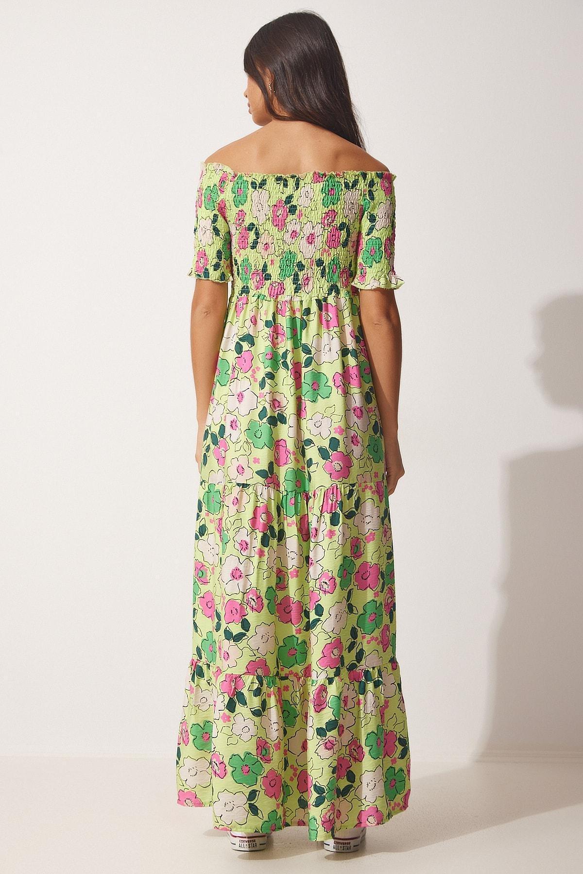 Happiness Istanbul - Green Floral A-Line Dress