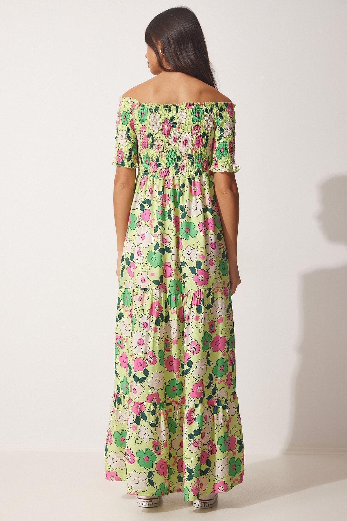 Green Floral A-Line Dress, Green Fuchsia, large image number 3