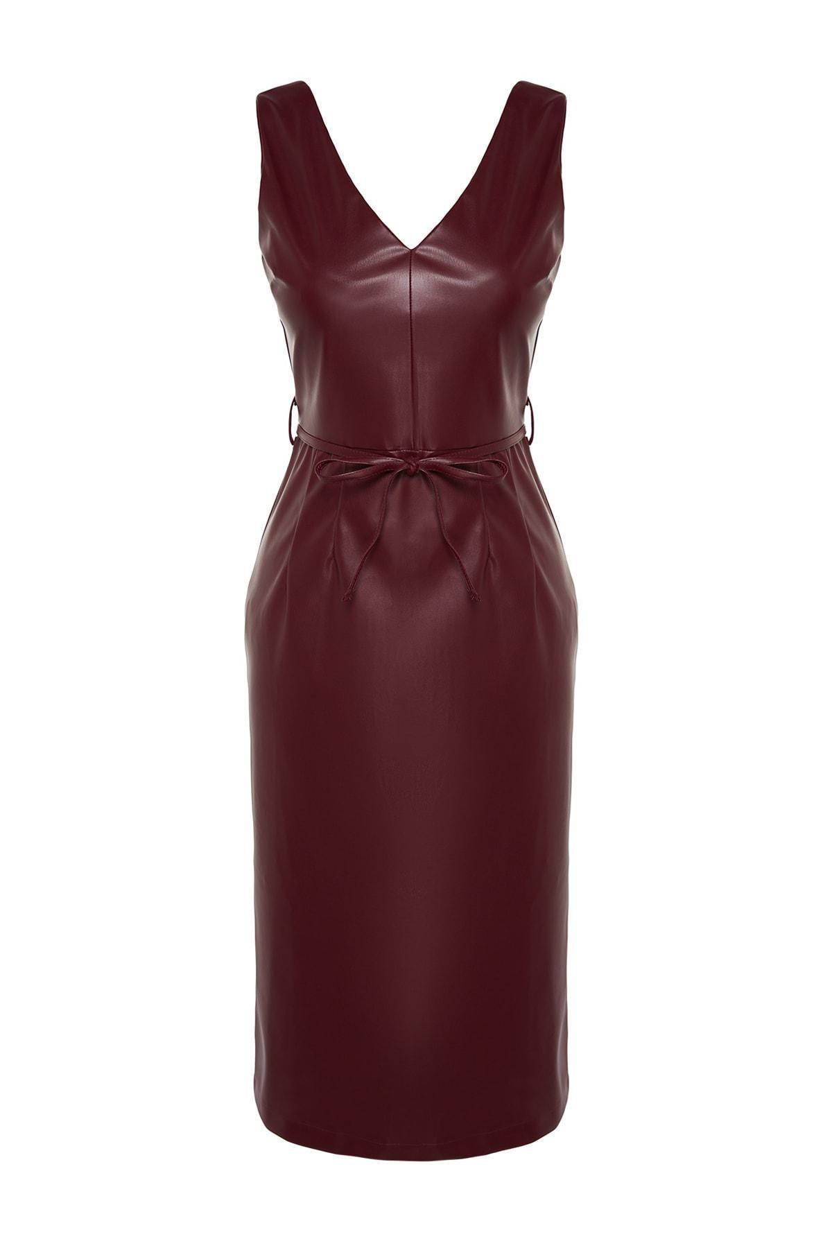 Red Faux Leather Midi Dress, , large image number 5