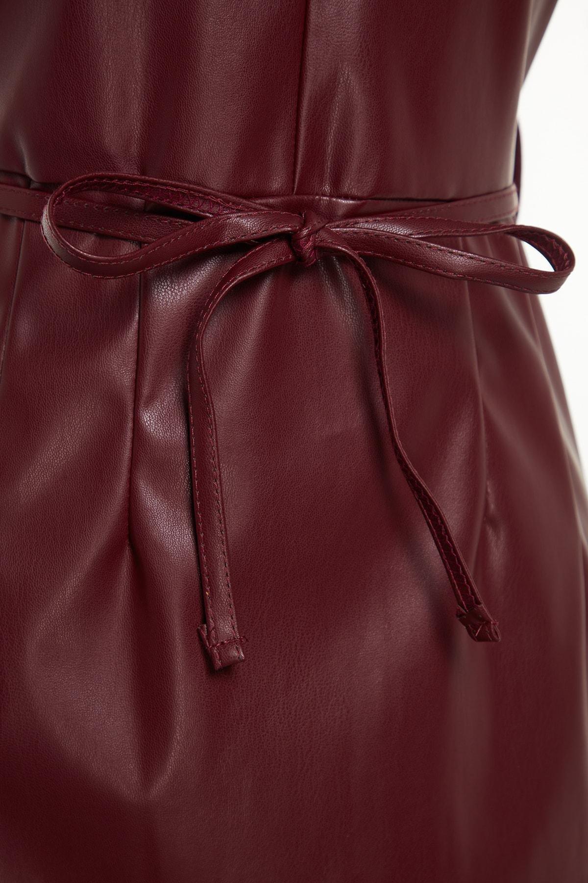 Red Faux Leather Midi Dress, , large image number 6