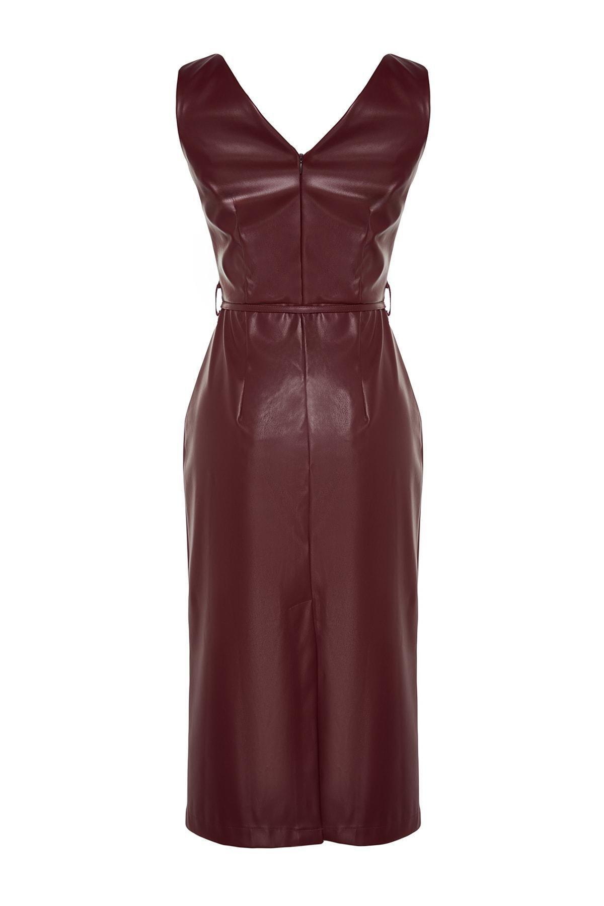 Red Faux Leather Midi Dress, , large image number 7