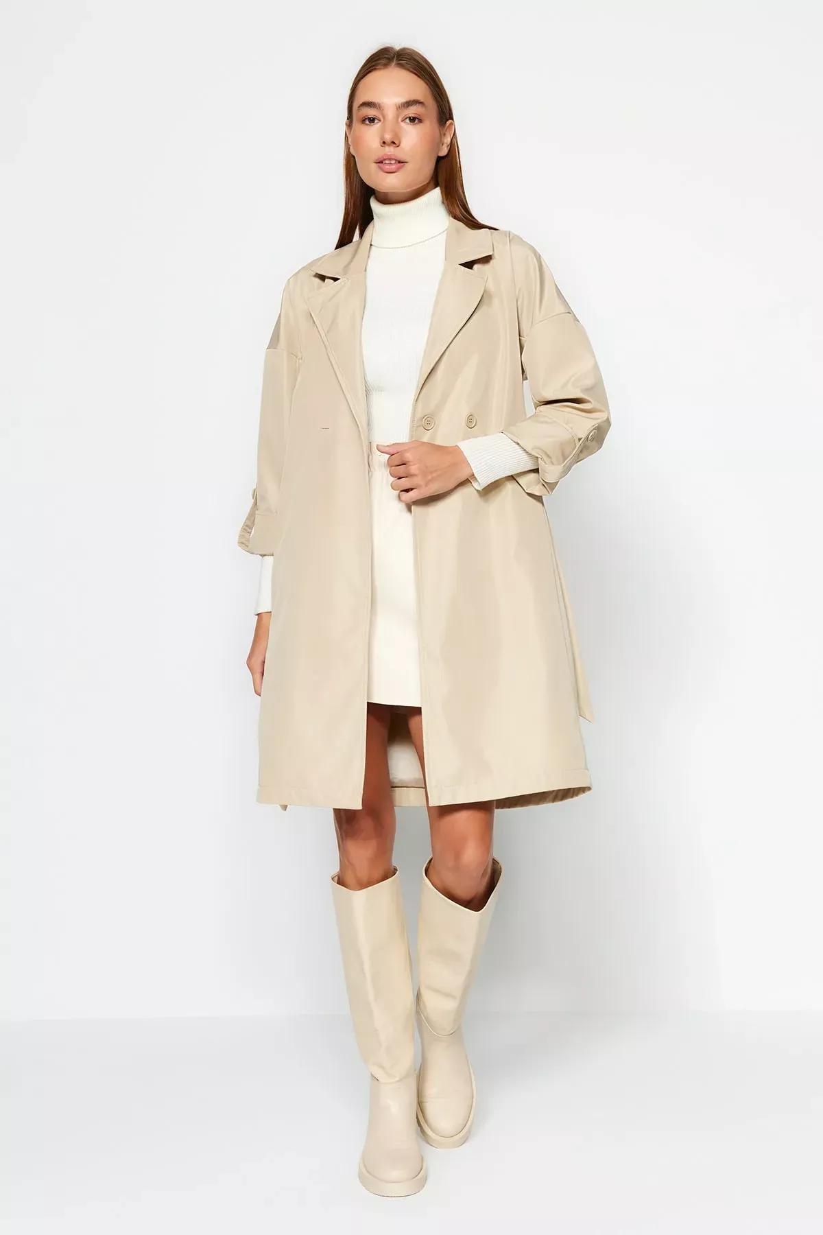 Beige Water Repellent Long Trench Coat, Beige, large image number 0