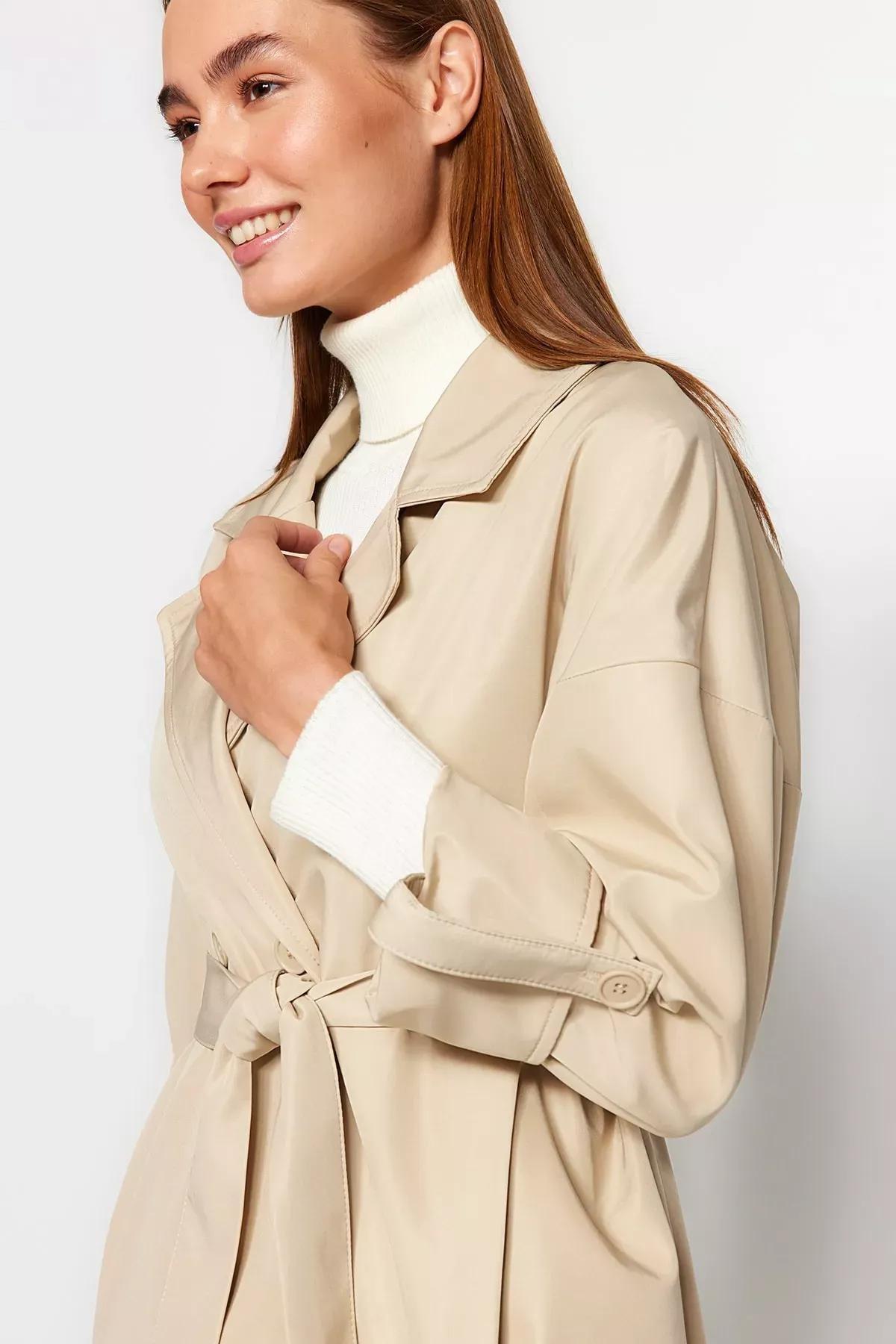 Beige Water Repellent Long Trench Coat, Beige, large image number 2