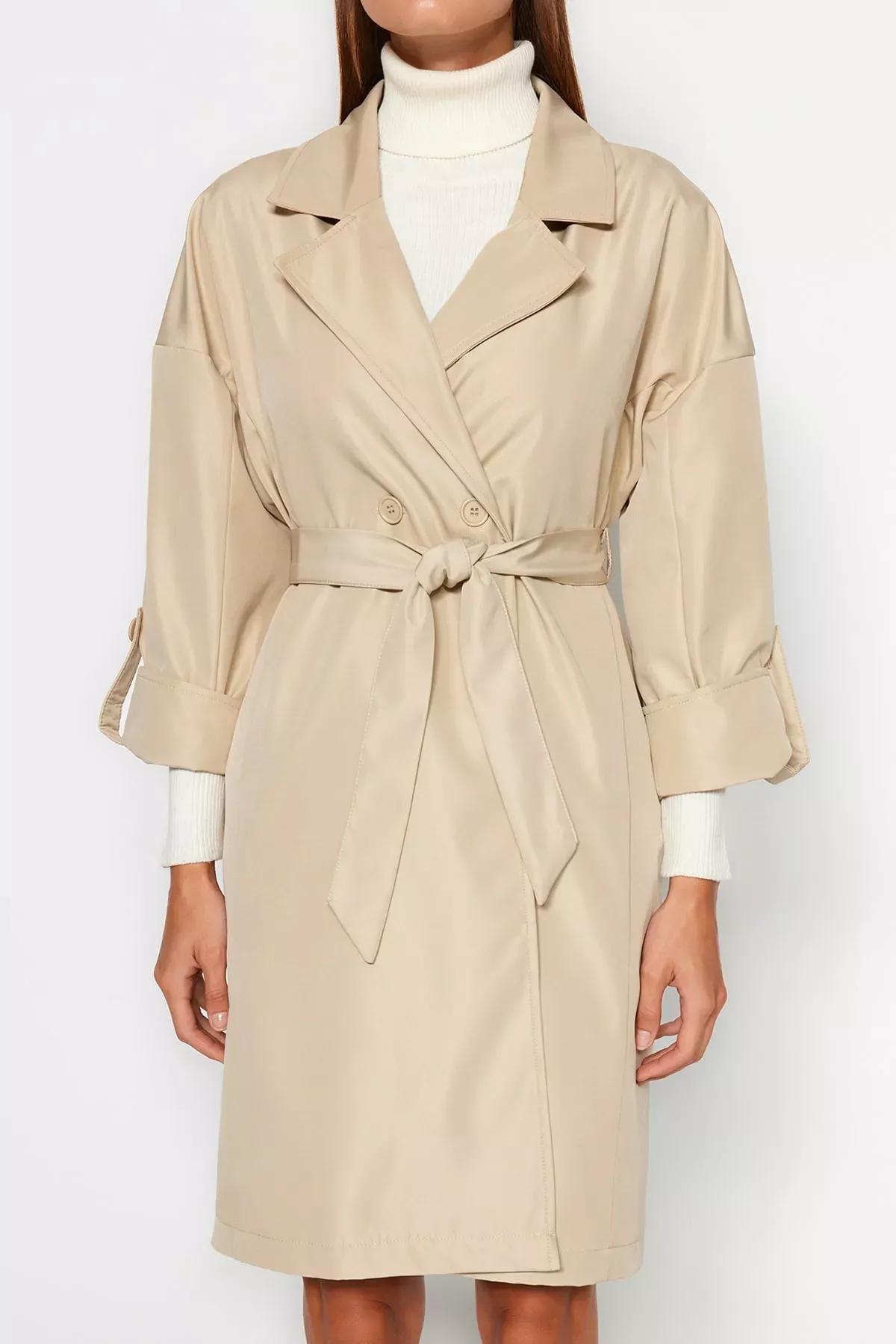Beige Water Repellent Long Trench Coat, Beige, large image number 3