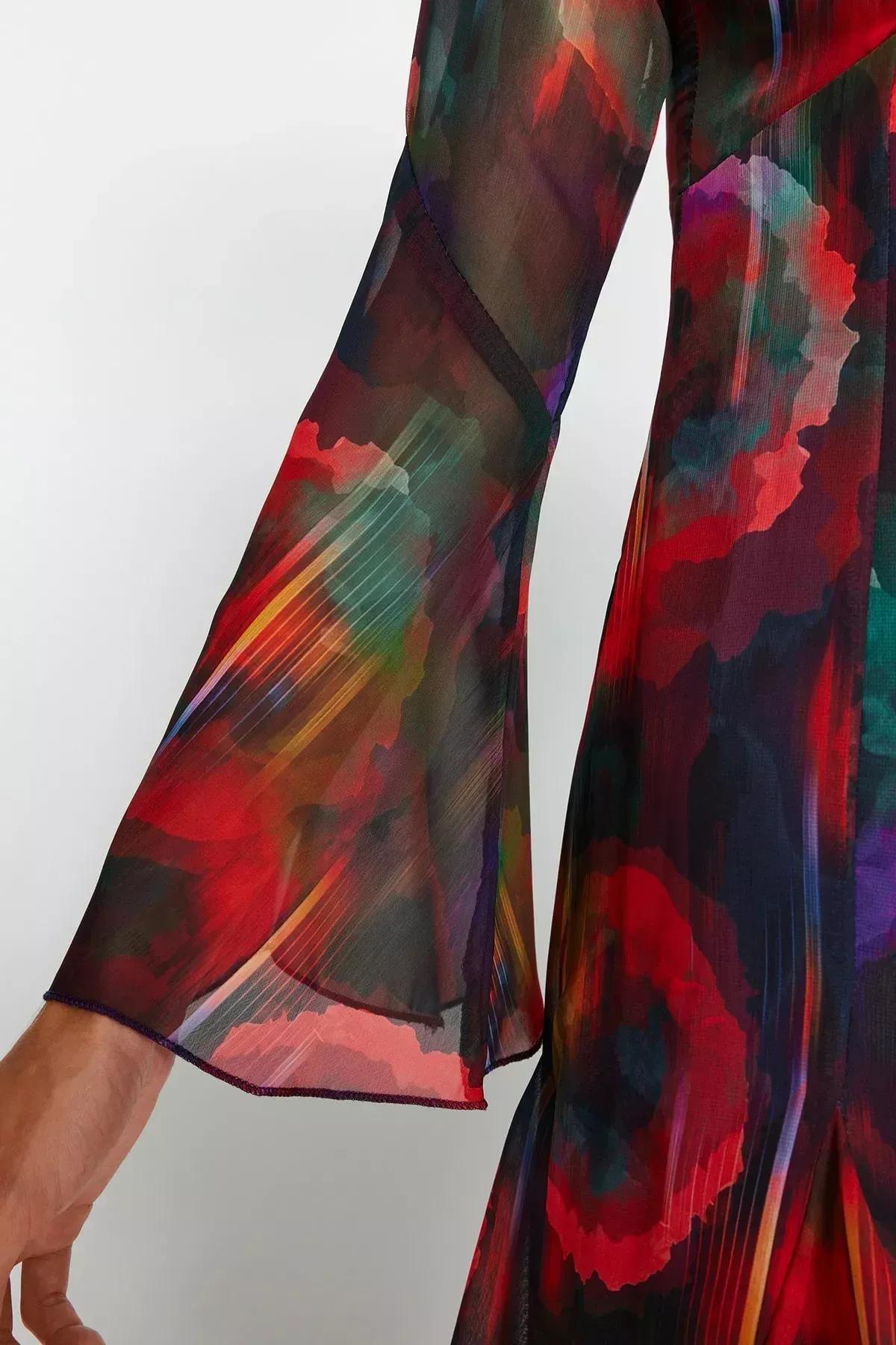 Multicolour Lined Chiffon Elegant Evening Dress, , large image number 4