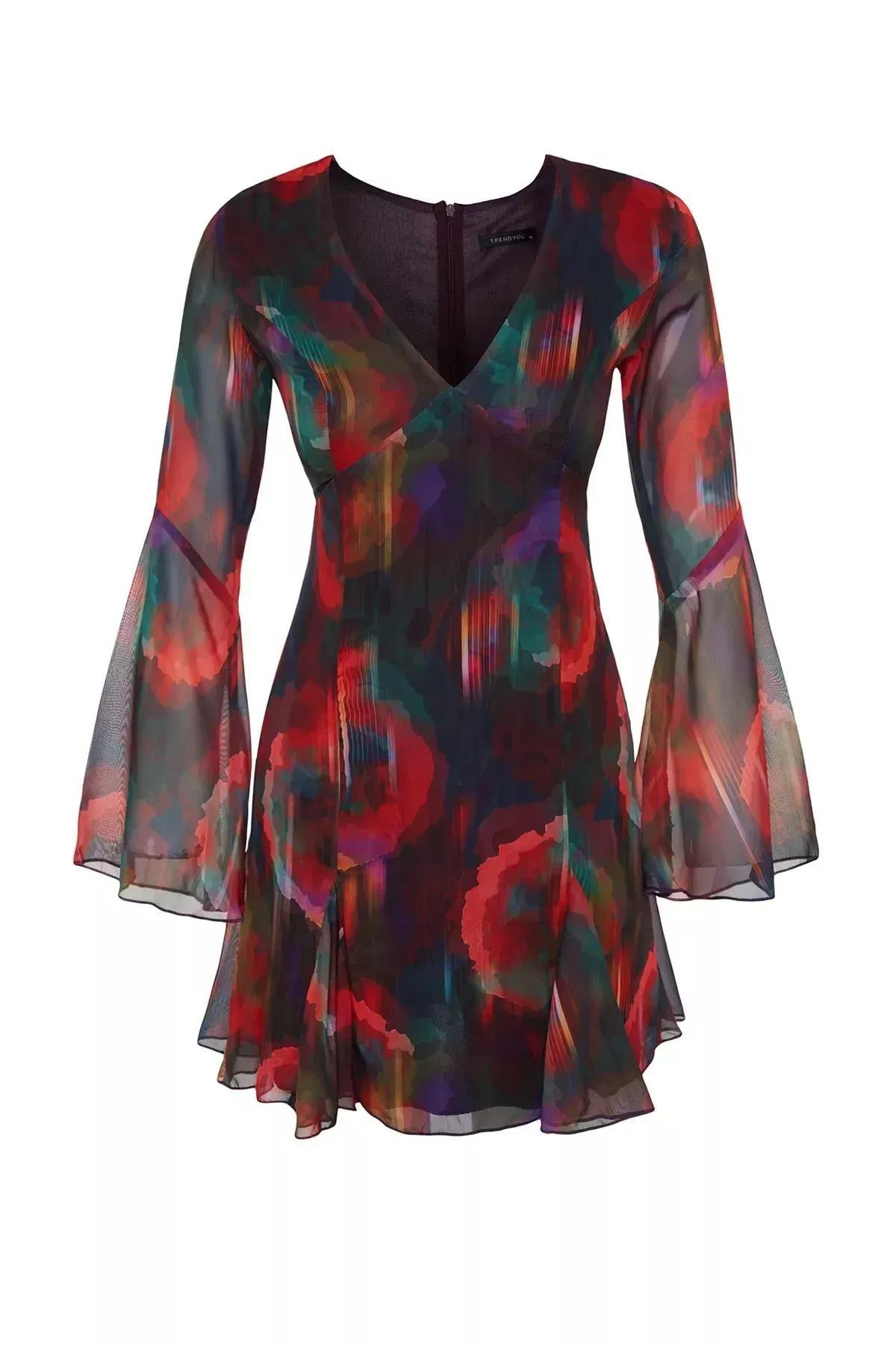Multicolour Lined Chiffon Elegant Evening Dress, , large image number 5