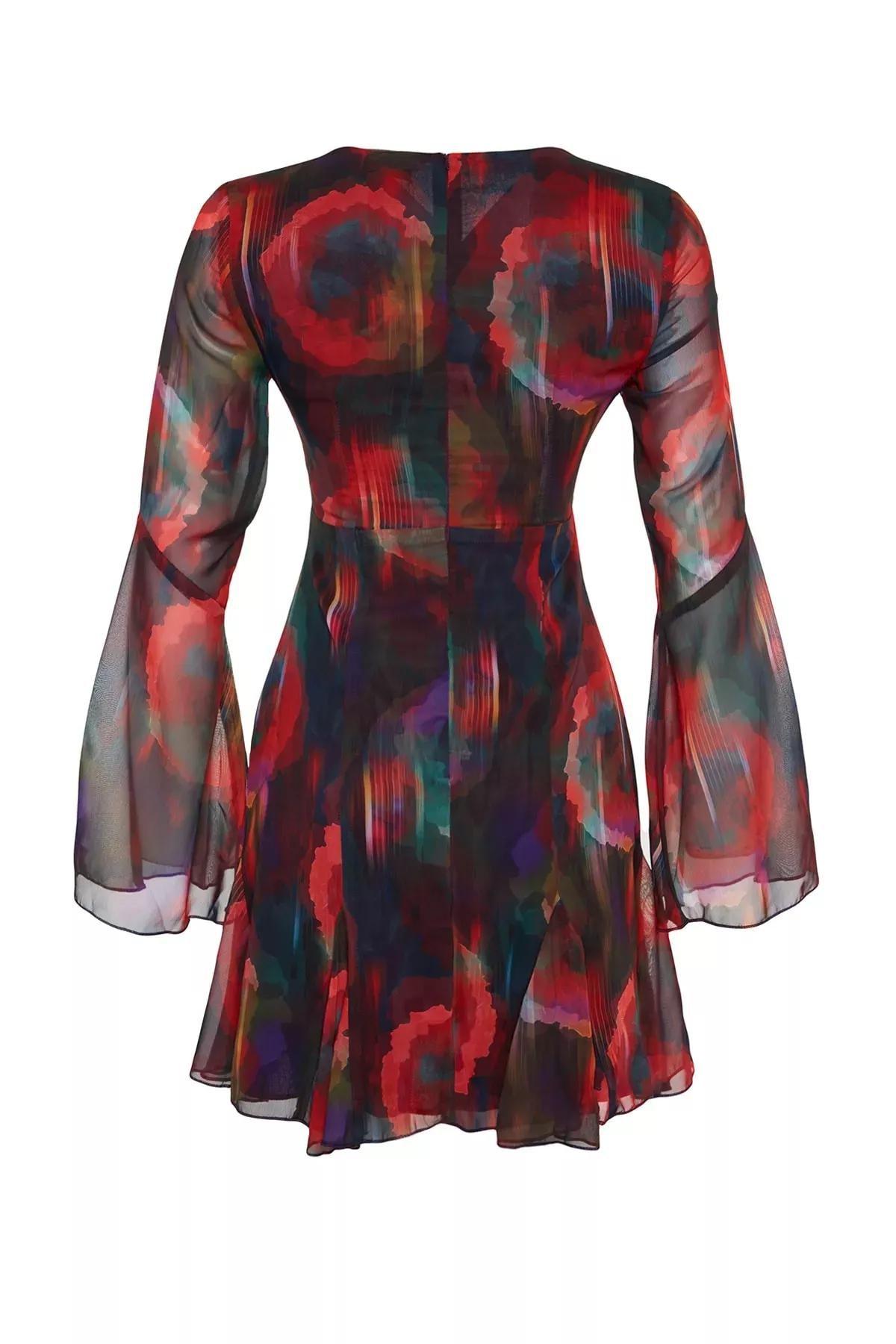 Multicolour Lined Chiffon Elegant Evening Dress, , large image number 6