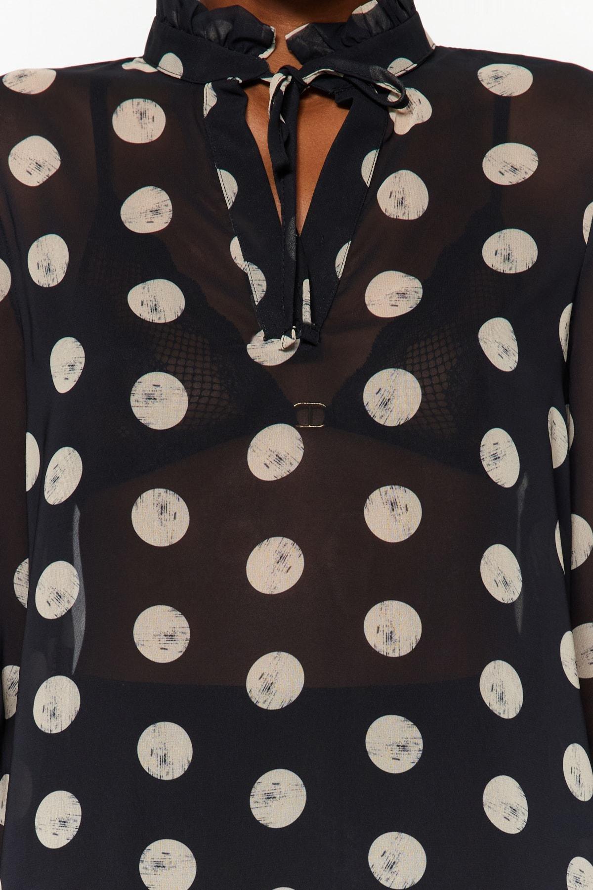 Black Polka Dot Sheer Woven Blouse, , large image number 3