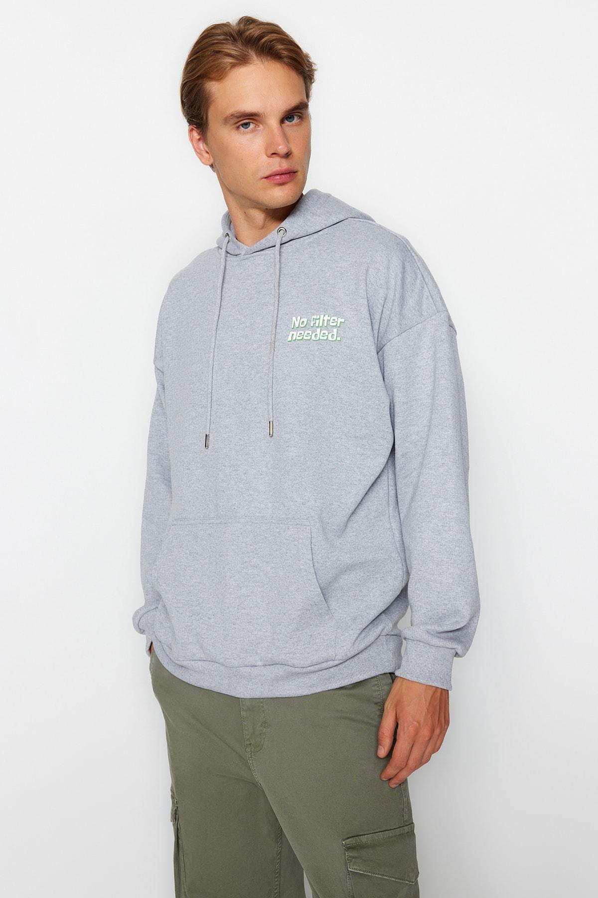 Trendyol - Grey Oversize Animal Print Sweatshirt
