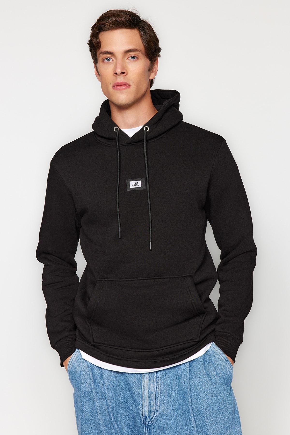 Black Hooded Long Sleeve Sweatshirt, , large image number 0