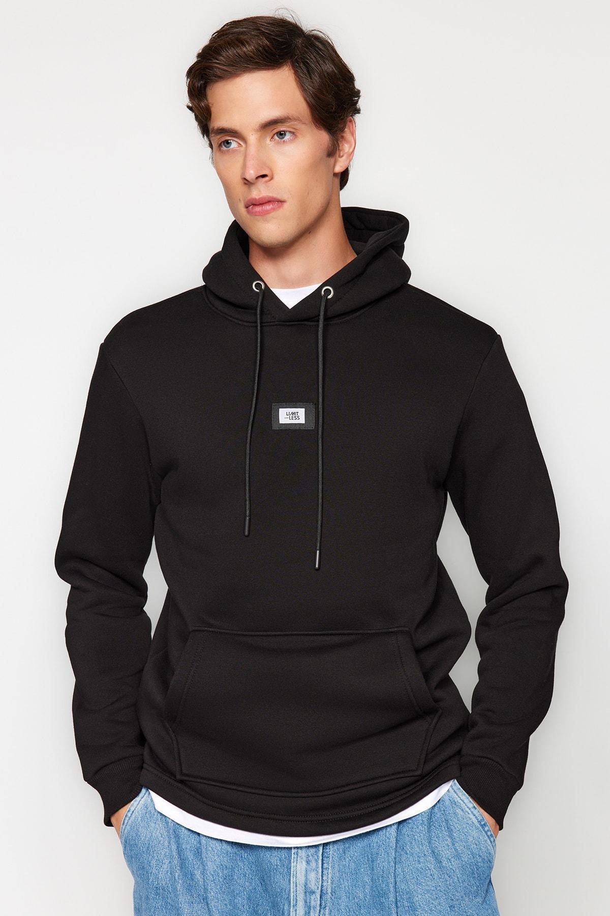 Black Hooded Long Sleeve Sweatshirt, , large image number 1