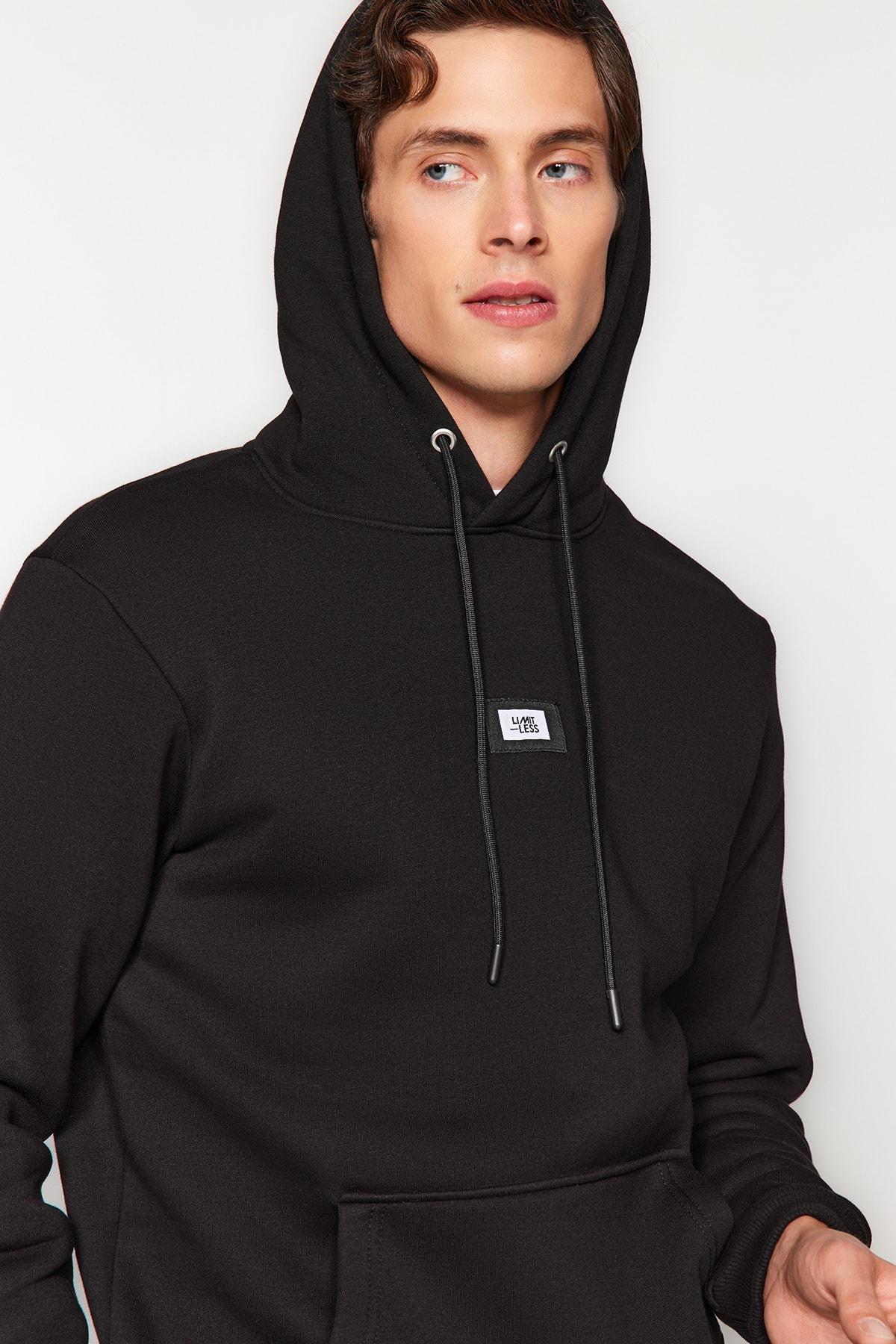 Black Hooded Long Sleeve Sweatshirt, , large image number 2