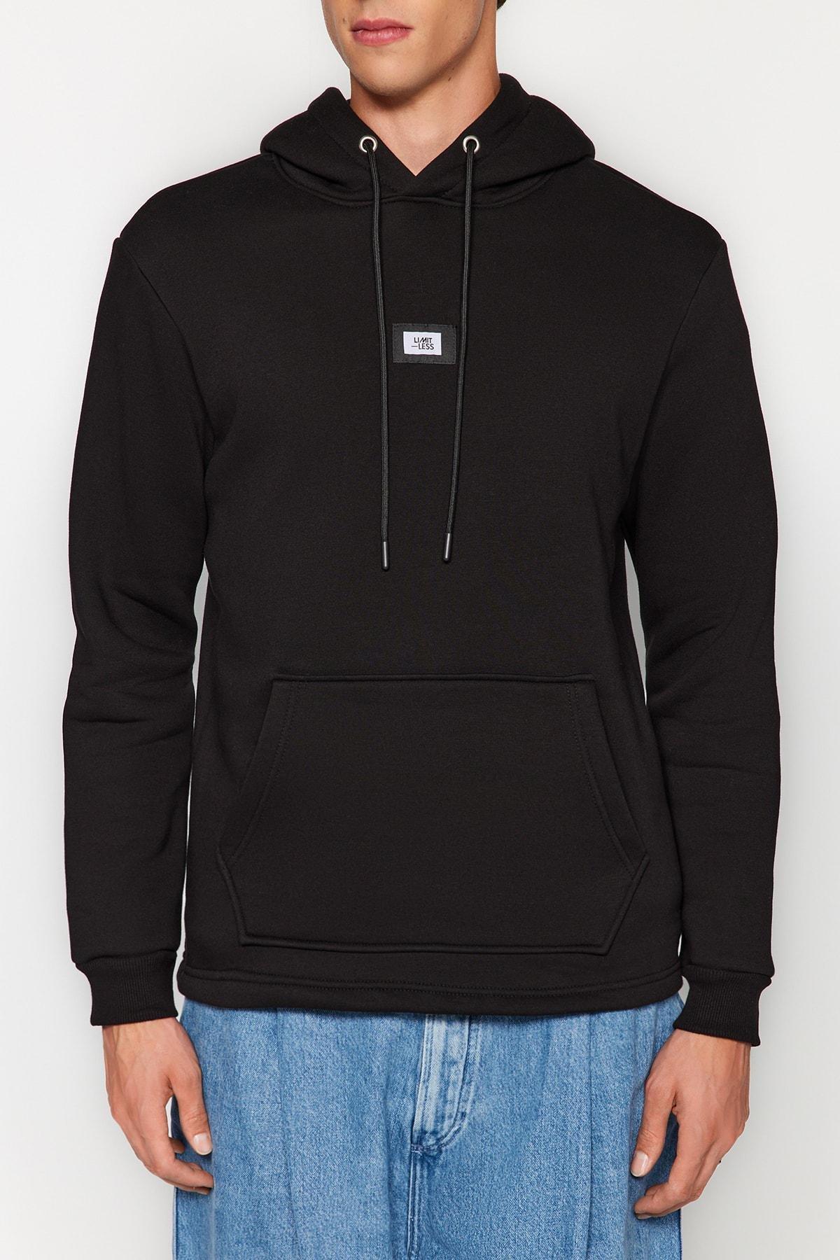Black Hooded Long Sleeve Sweatshirt, , large image number 3