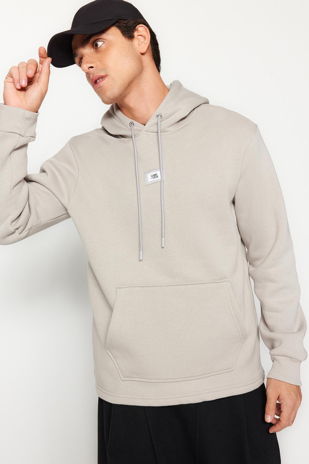 Grey Hooded Long-Sleeve Sweatshirt, , large image number 0