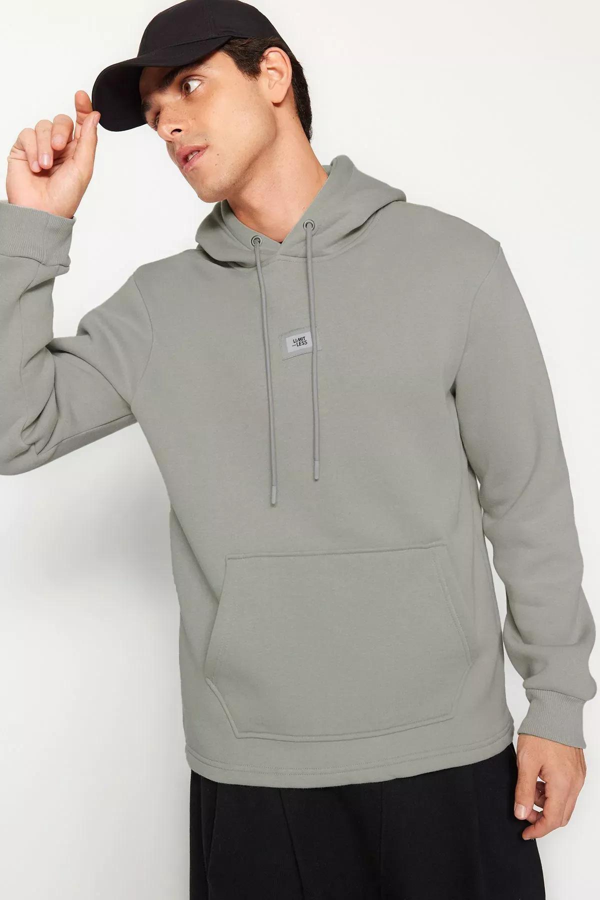 Grey Hooded Long-Sleeve Sweatshirt, , large image number 0