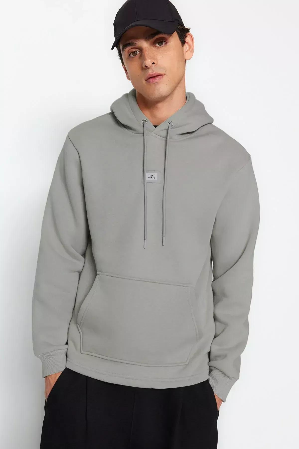 Grey Hooded Long-Sleeve Sweatshirt, C101_3375, large image number 2
