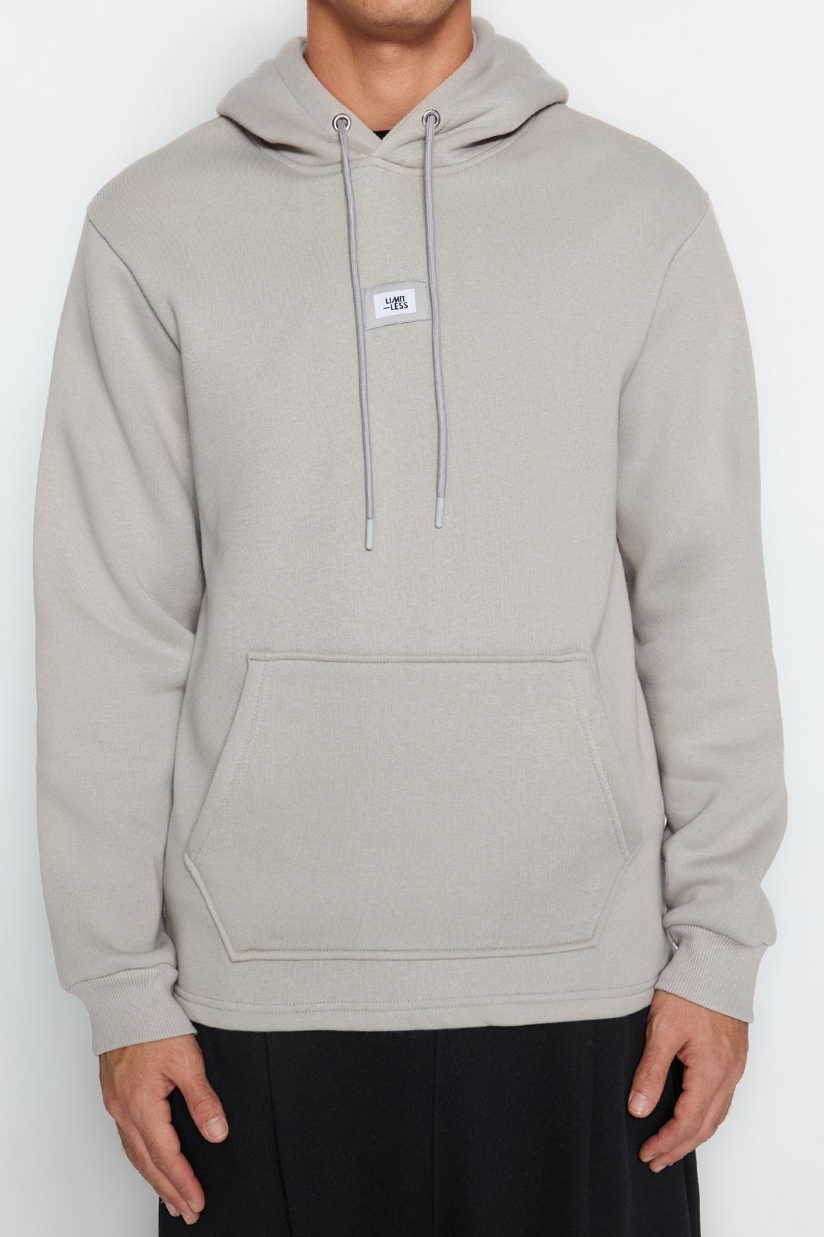 Trendyol - Grey Hooded Long-Sleeve Sweatshirt