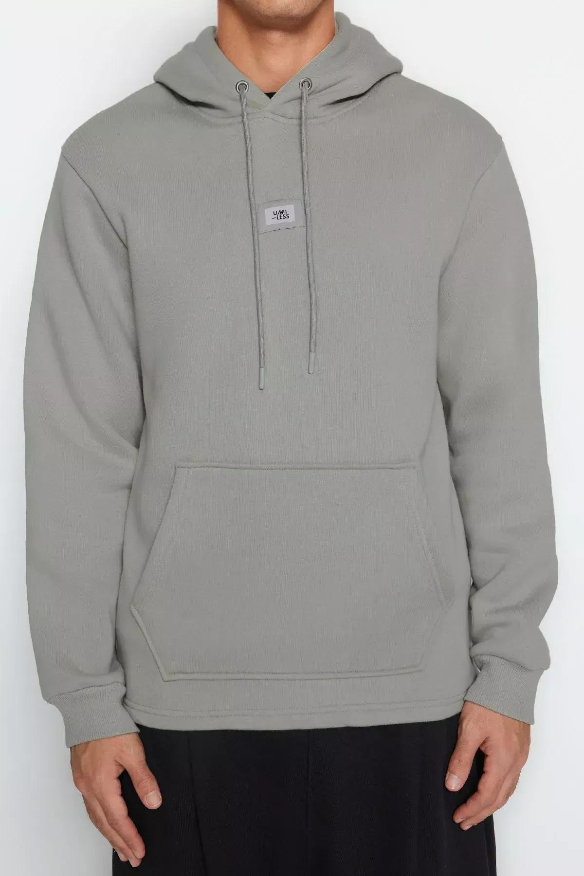 Grey Hooded Long-Sleeve Sweatshirt, , large image number 4