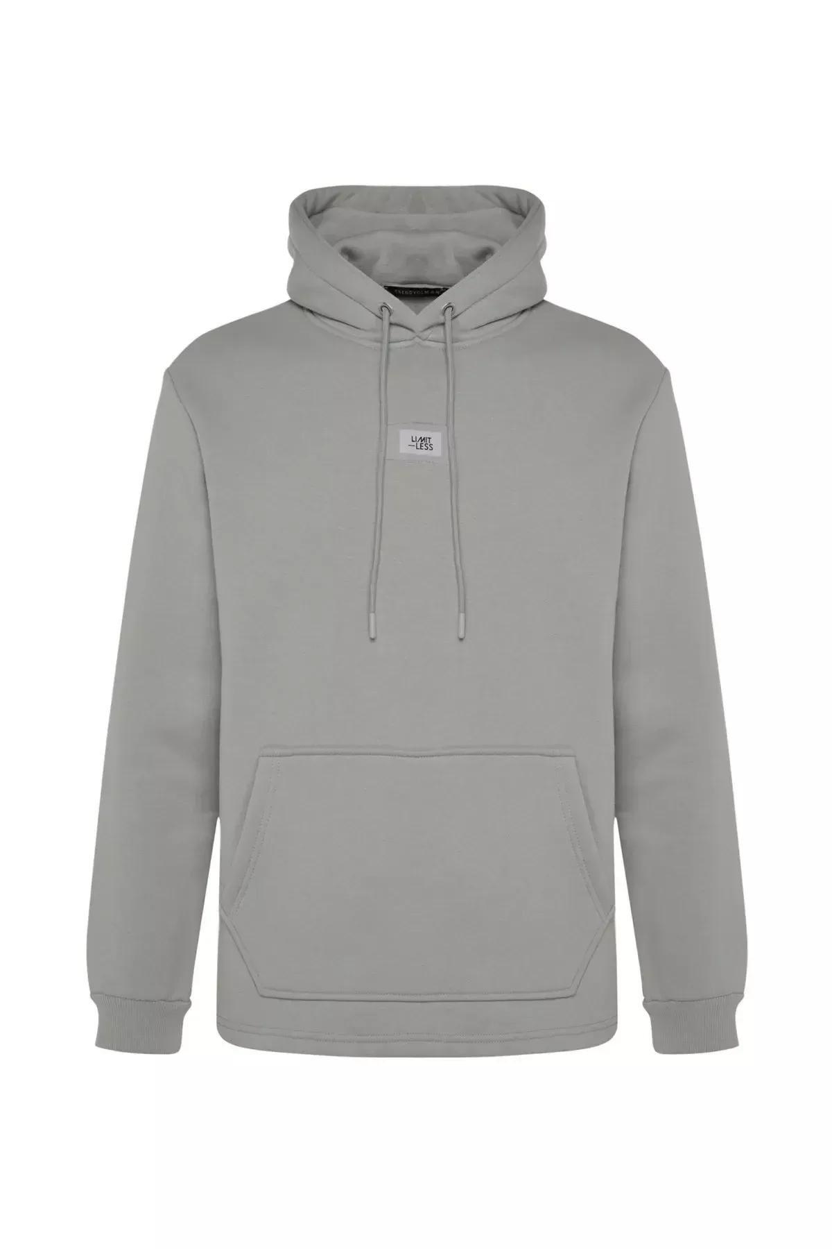 Grey Hooded Long-Sleeve Sweatshirt, , large image number 5