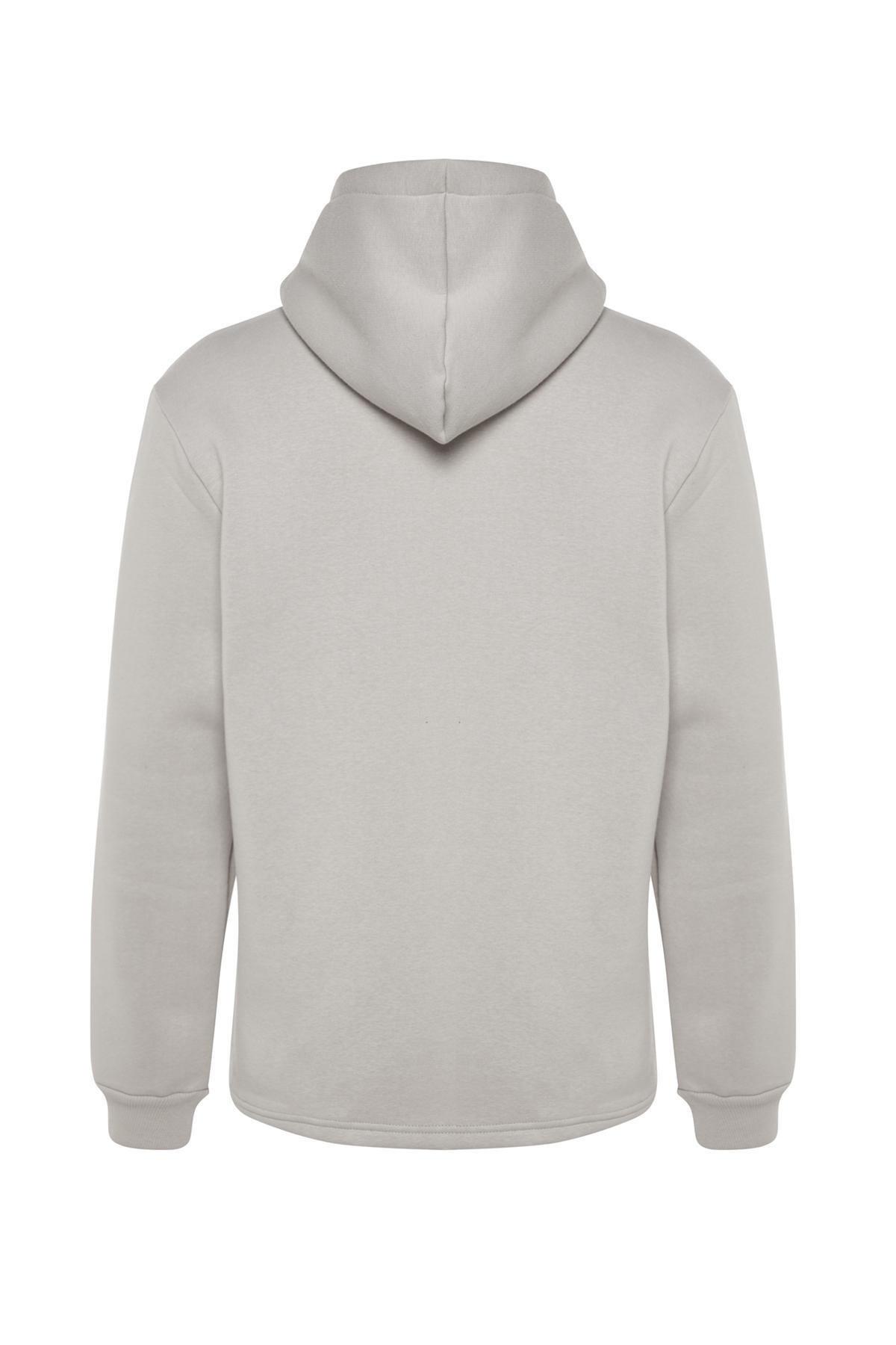 Trendyol - Grey Hooded Long-Sleeve Sweatshirt