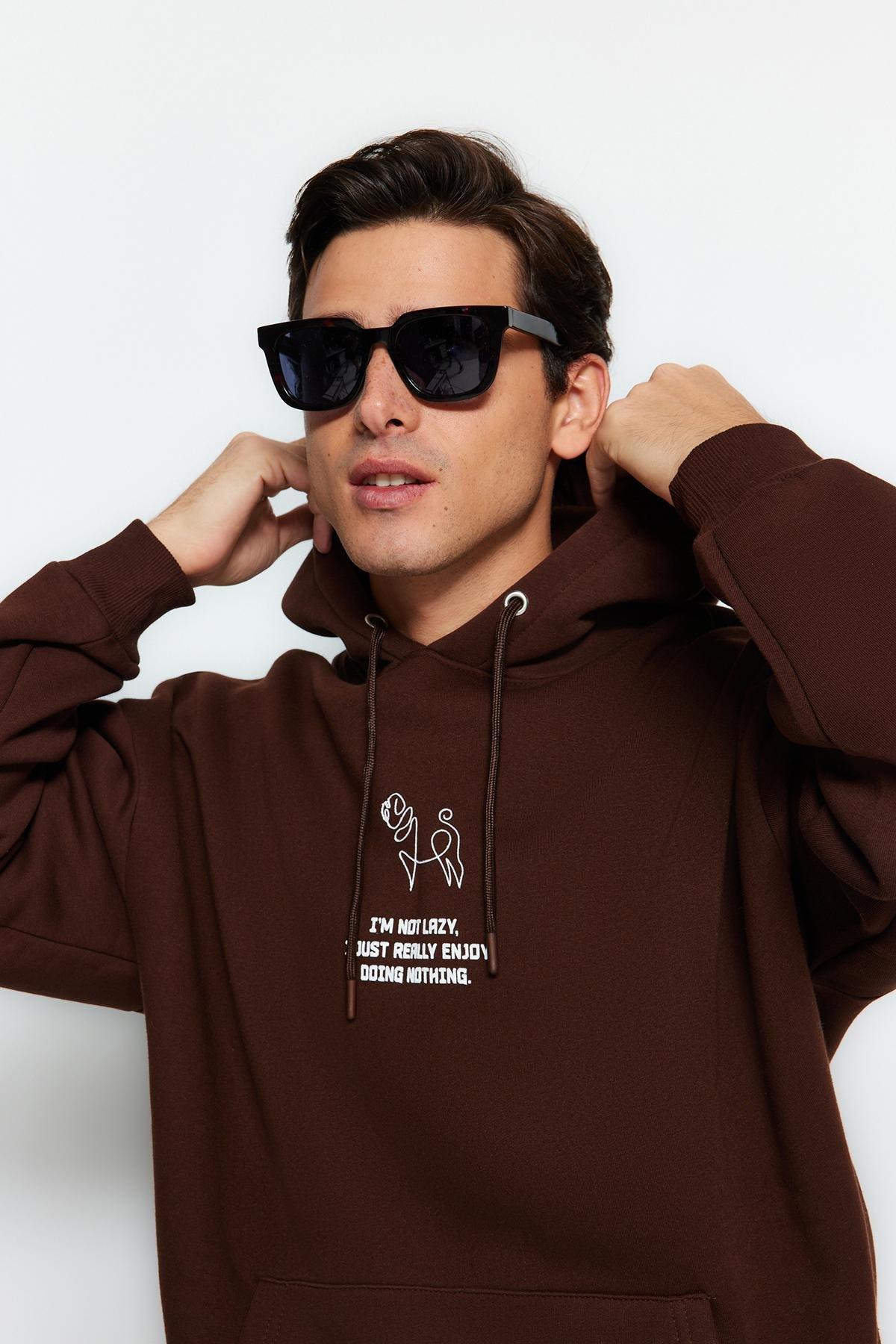 Brown Oversize Animal Printed Hoodie, , large image number 1
