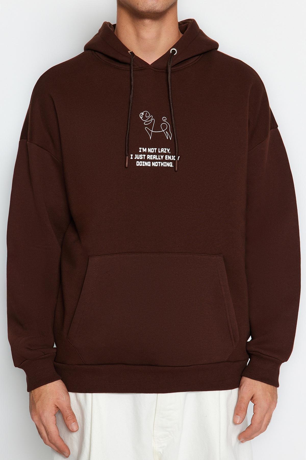 Brown Oversize Animal Printed Hoodie, , large image number 2