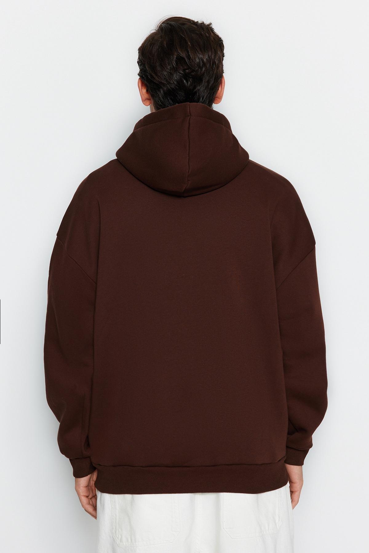Brown Oversize Animal Printed Hoodie, , large image number 4