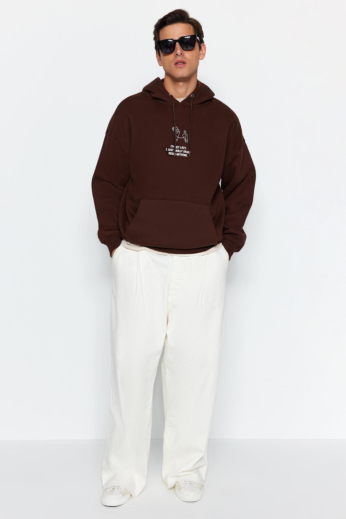 Brown Oversize Animal Printed Hoodie, , large image number 7