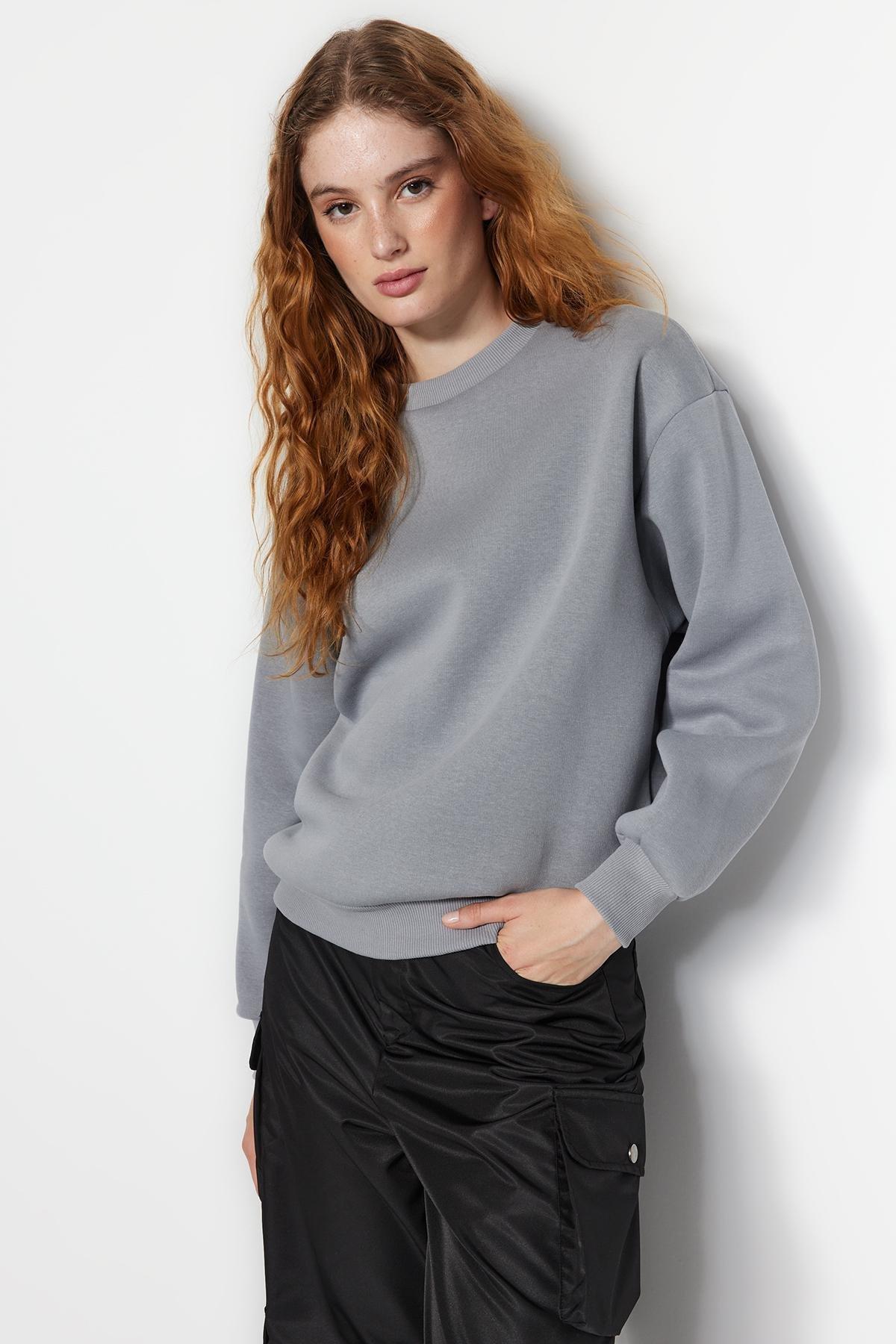 Trendyol - Grey Crew Neck Knitted Sweatshirt