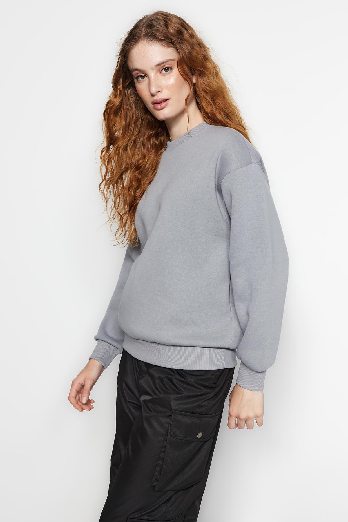 Trendyol - Grey Crew Neck Knitted Sweatshirt